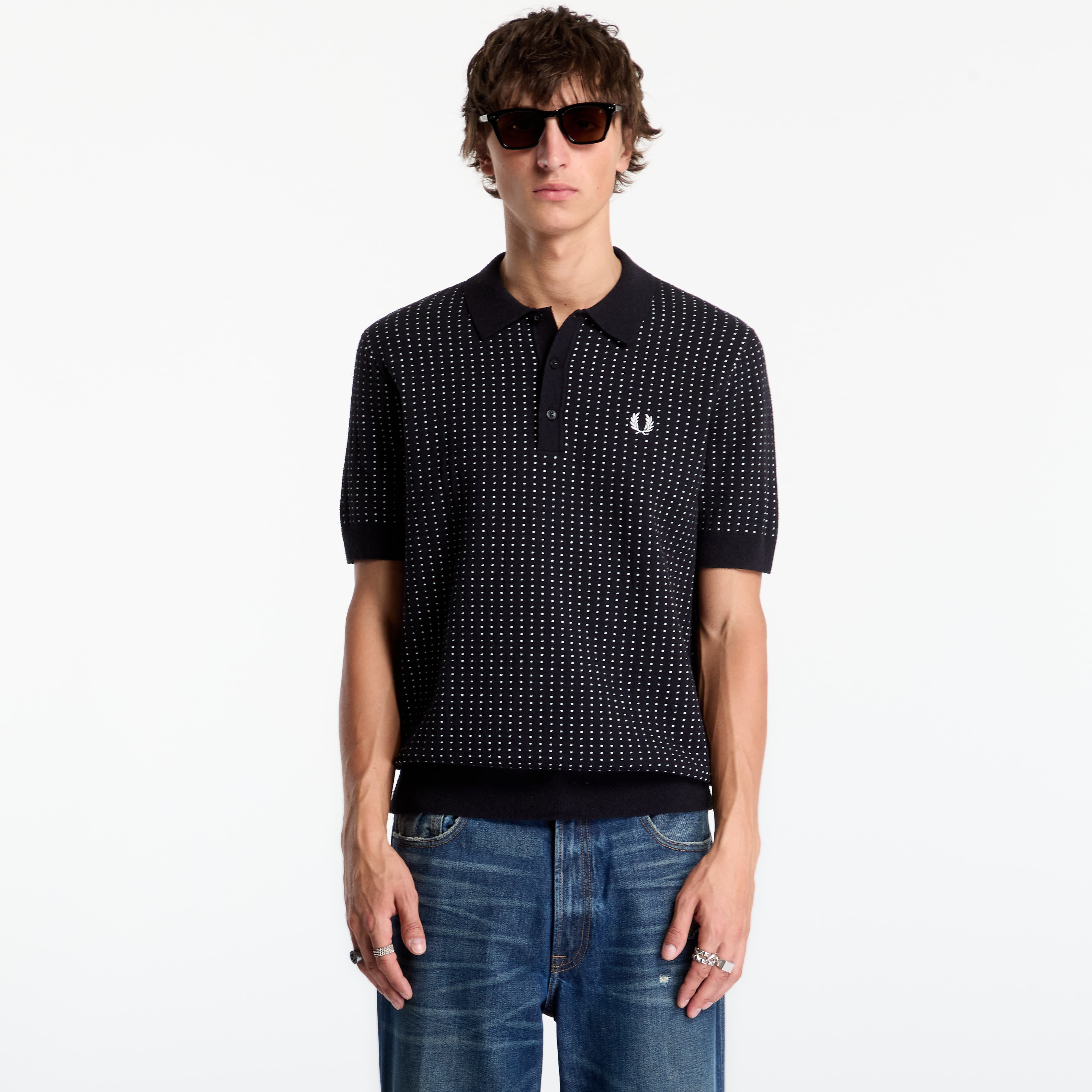 T-shirt FRED PERRY Boucle Dot Knitted Shirt Black M