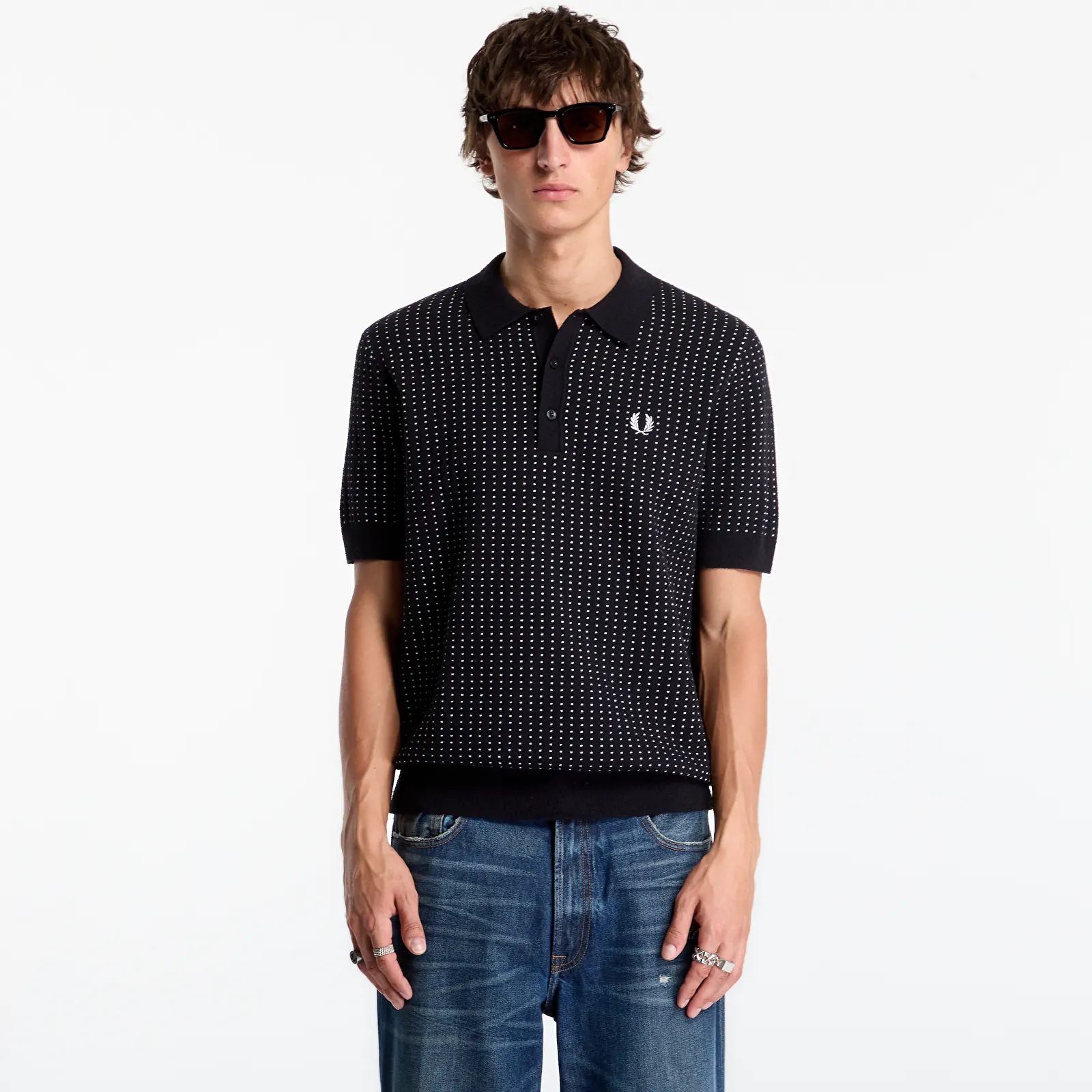 T-särgid FRED PERRY Boucle Dot Knitted Shirt Black
