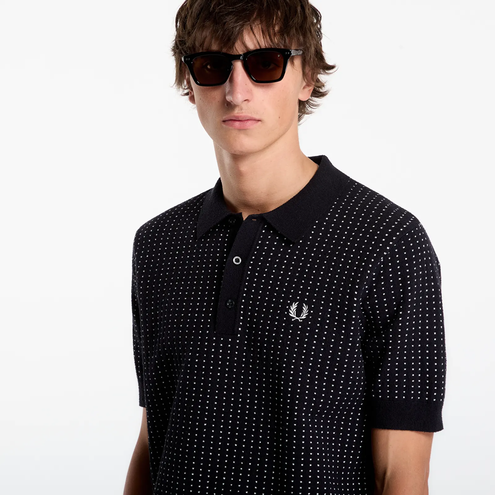T-särgid FRED PERRY Boucle Dot Knitted Shirt Black