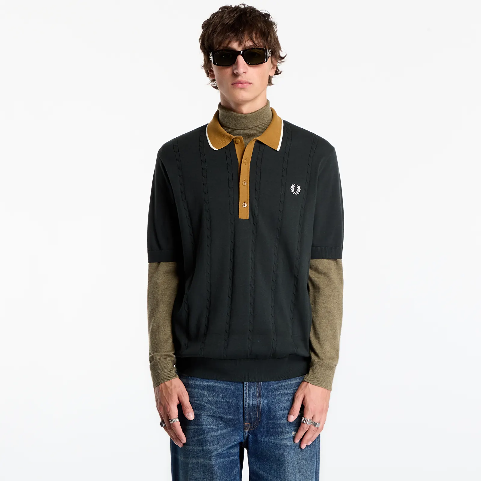 T-skjorter FRED PERRY Cable Knit Shirt Night Green