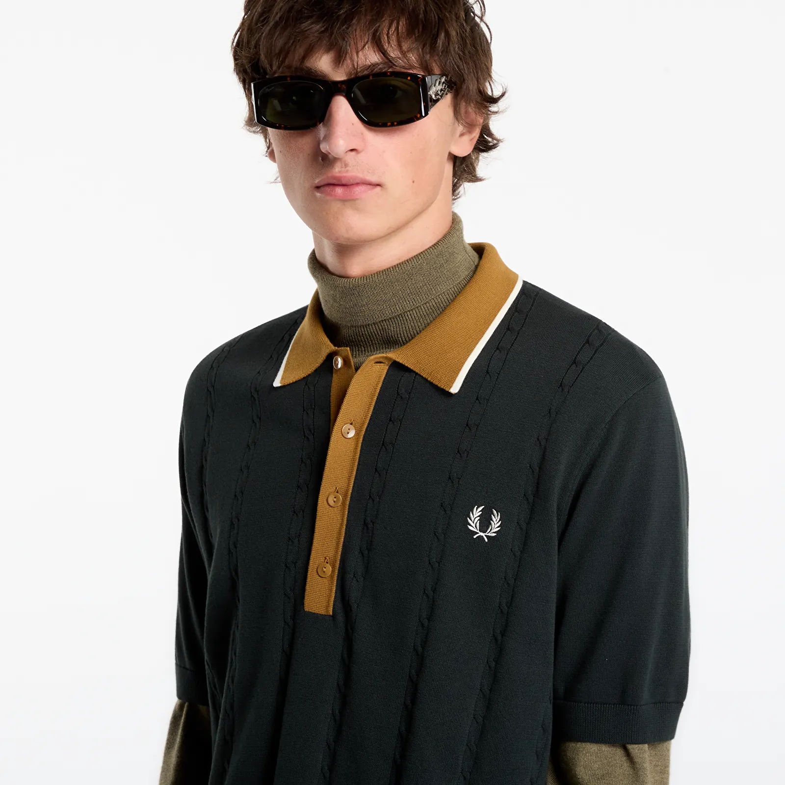 T-skjorter FRED PERRY Cable Knit Shirt Night Green