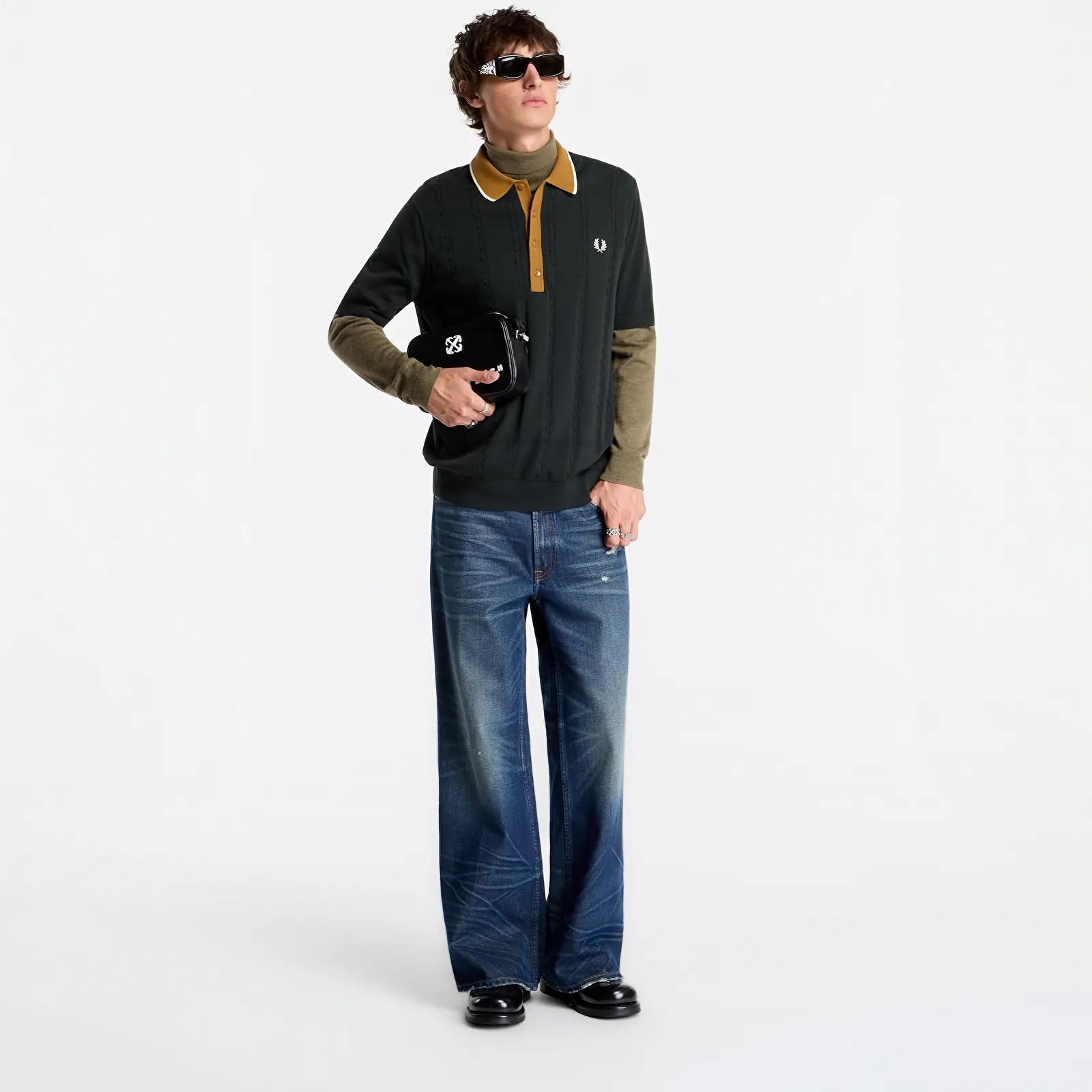 T-skjorter FRED PERRY Cable Knit Shirt Night Green