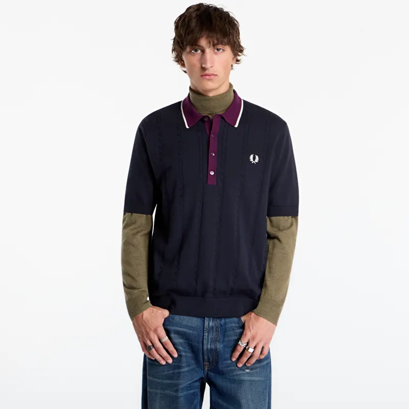 FRED PERRY Cable Knit Shirt Navy