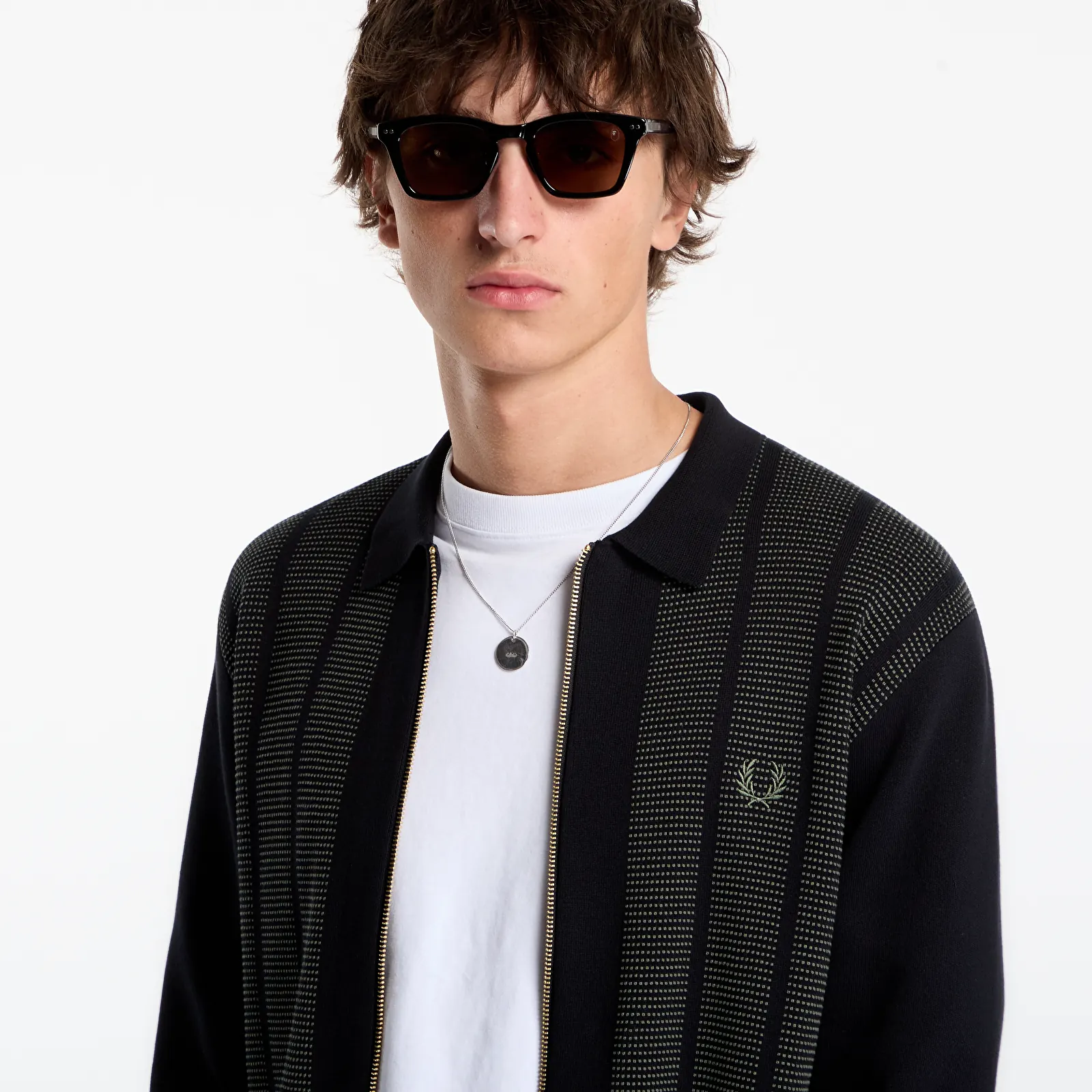 Koftor FRED PERRY Textured Panel Zip Cardigan Black