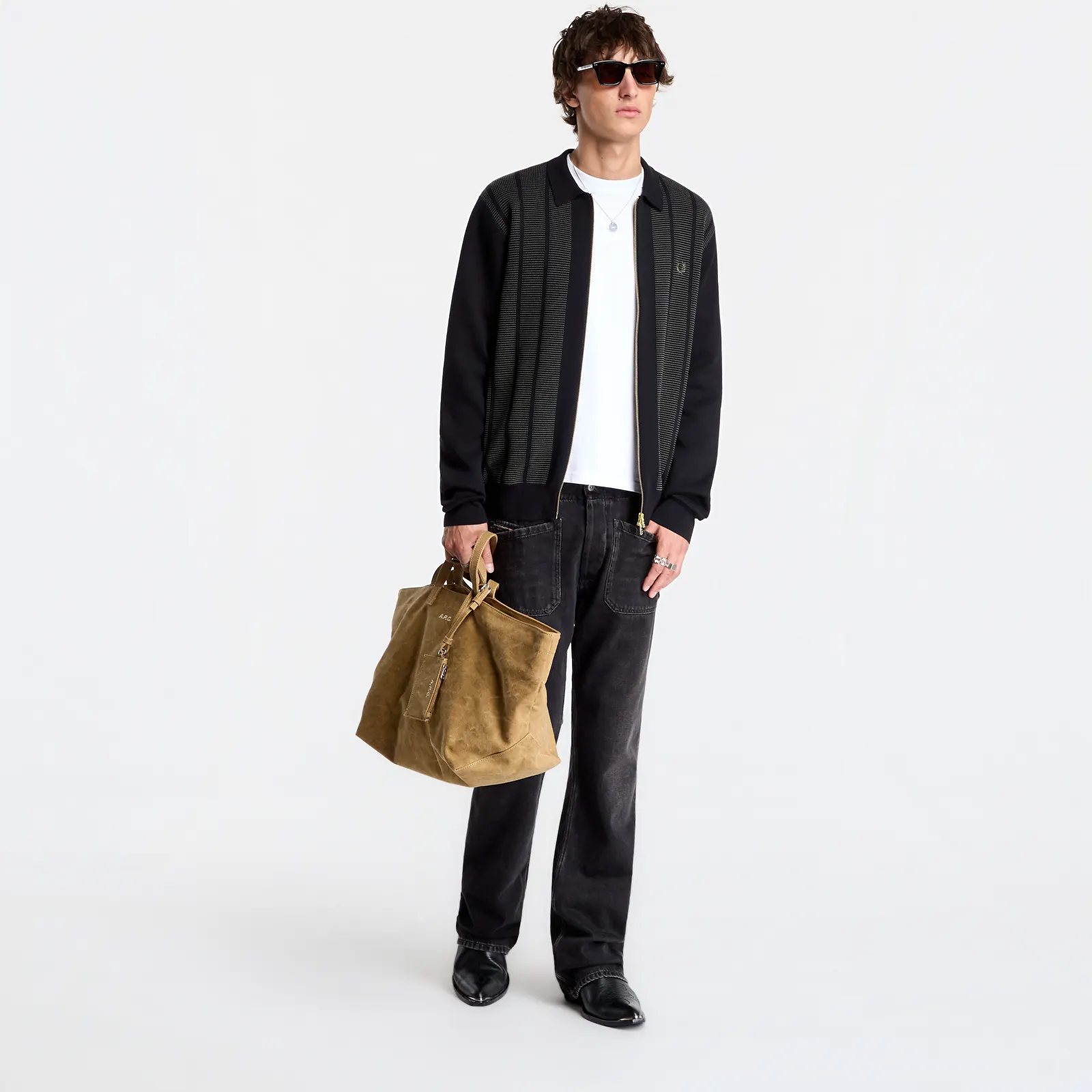 Koftor FRED PERRY Textured Panel Zip Cardigan Black