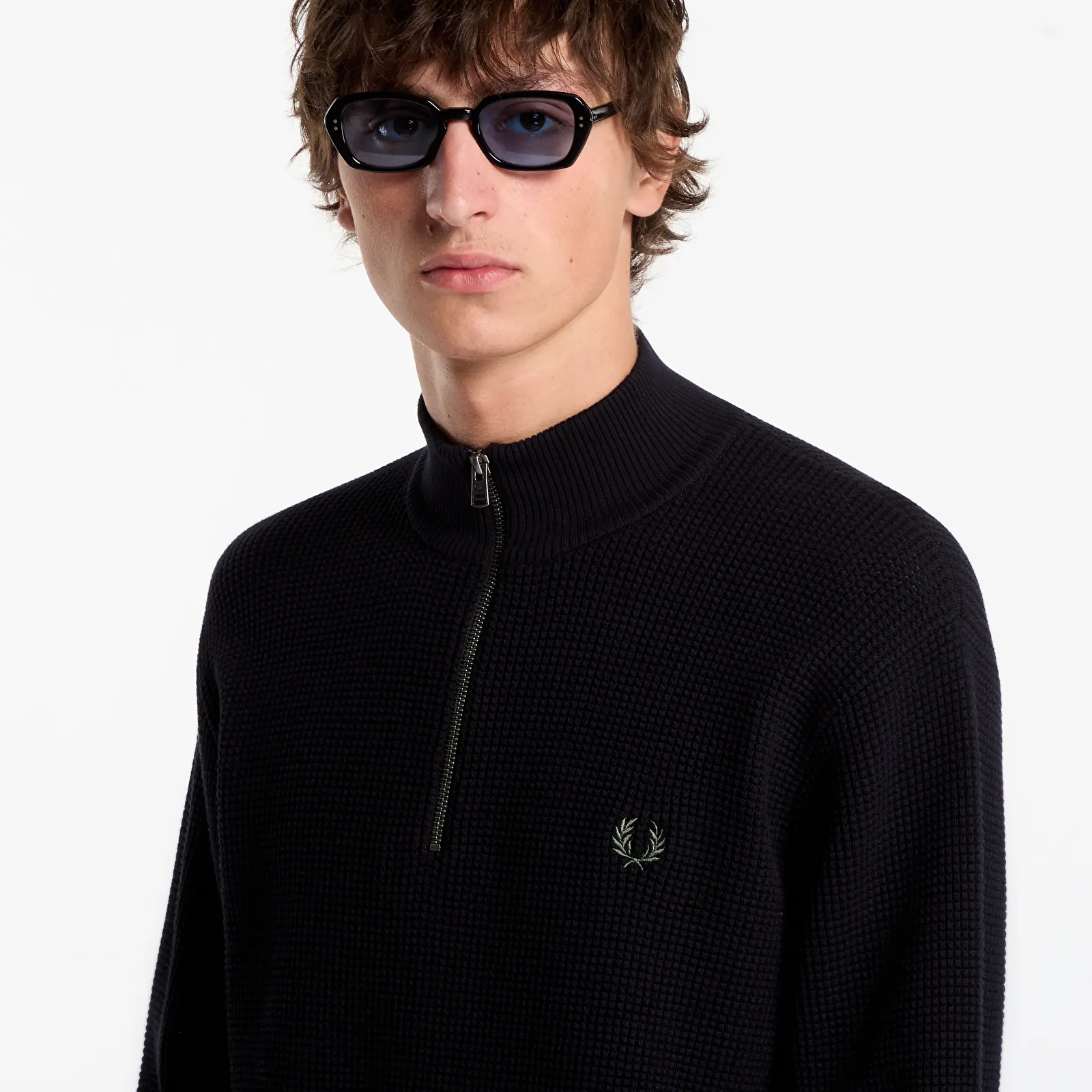 Pulls FRED PERRY Waffle Stitch Half Zip Jumper Black