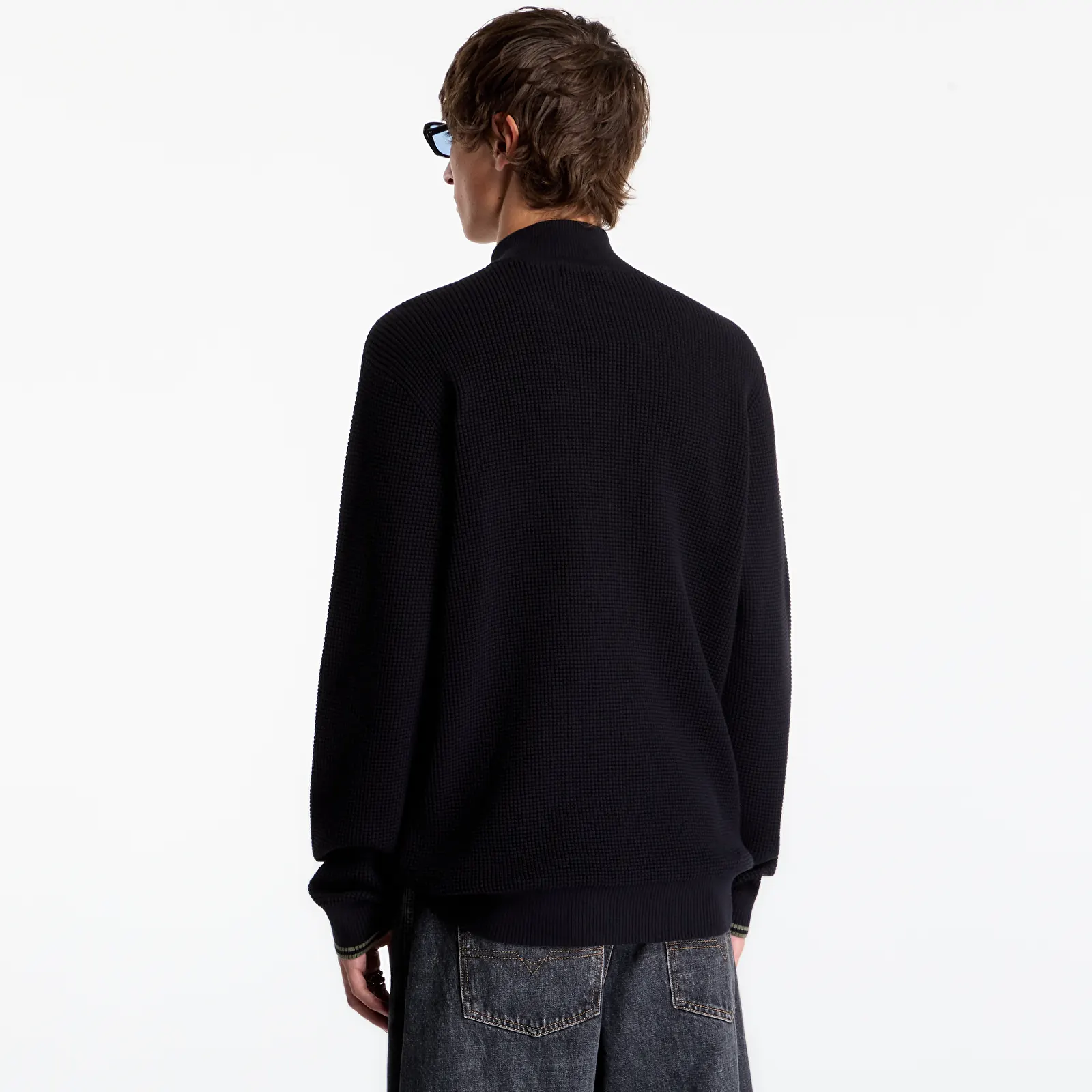 Pulls FRED PERRY Waffle Stitch Half Zip Jumper Black