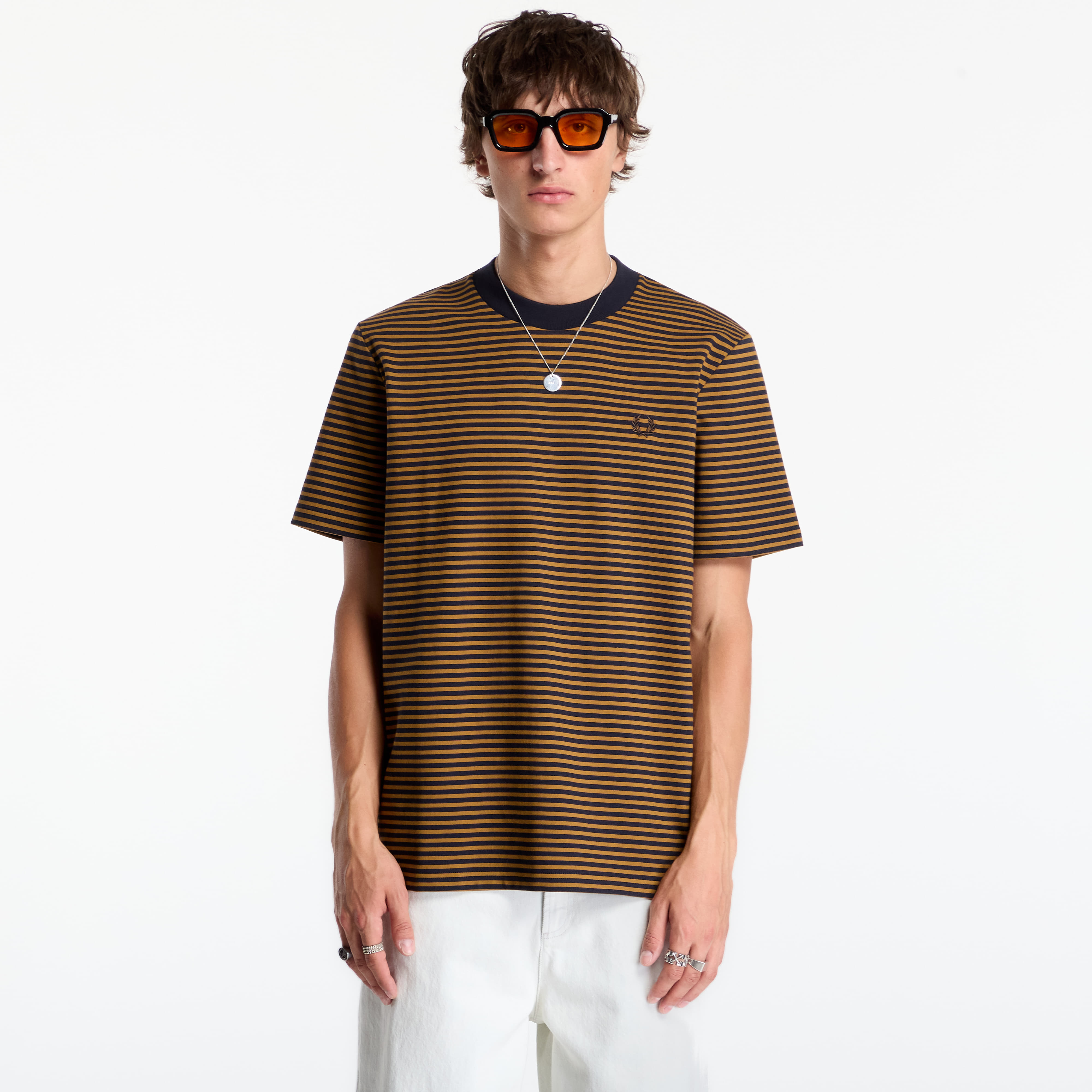 Tricou FRED PERRY Fine Stripe Heavyweight Tshirt Dark Caramel XL