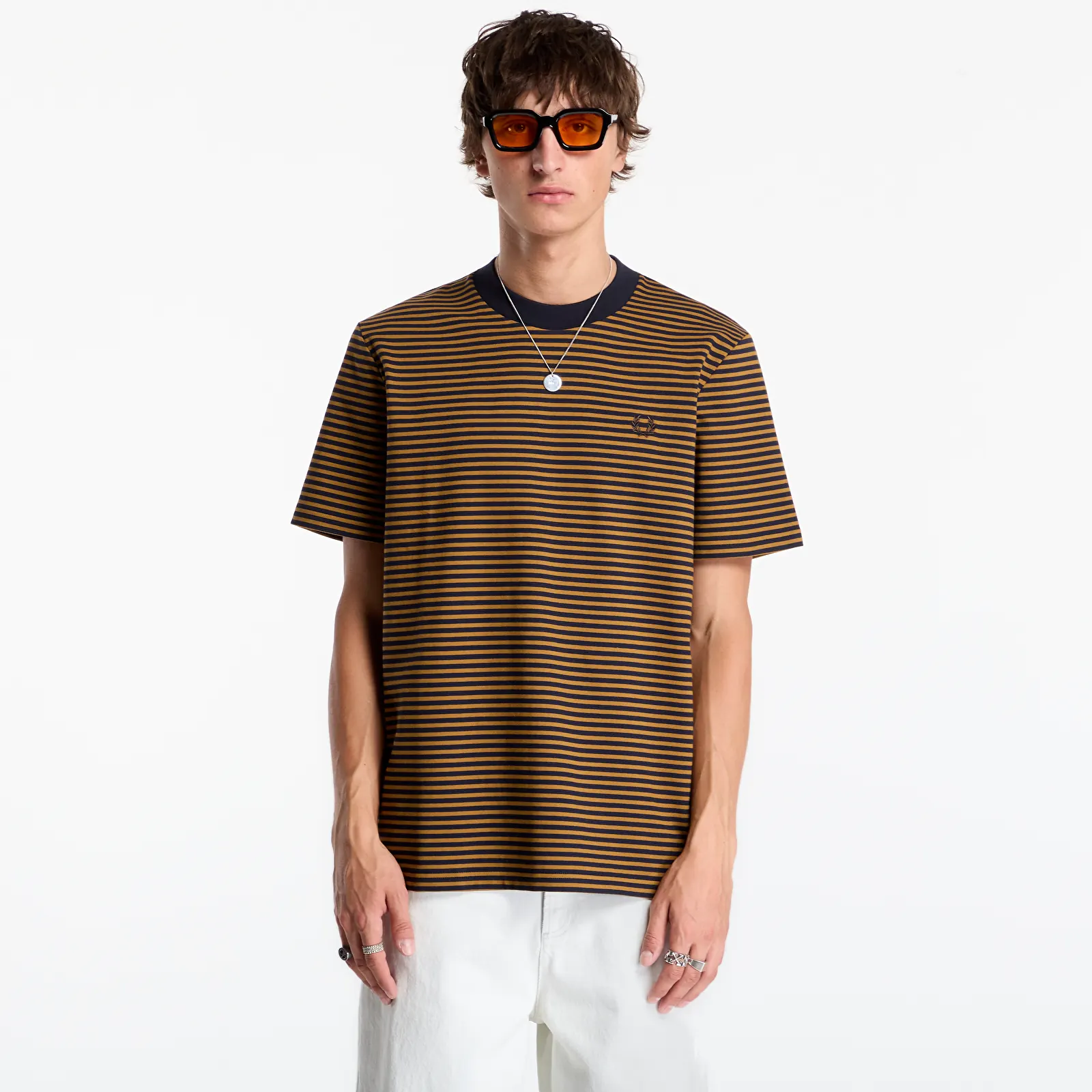 Тениски FRED PERRY Fine Stripe Heavyweight Tshirt Dark Caramel