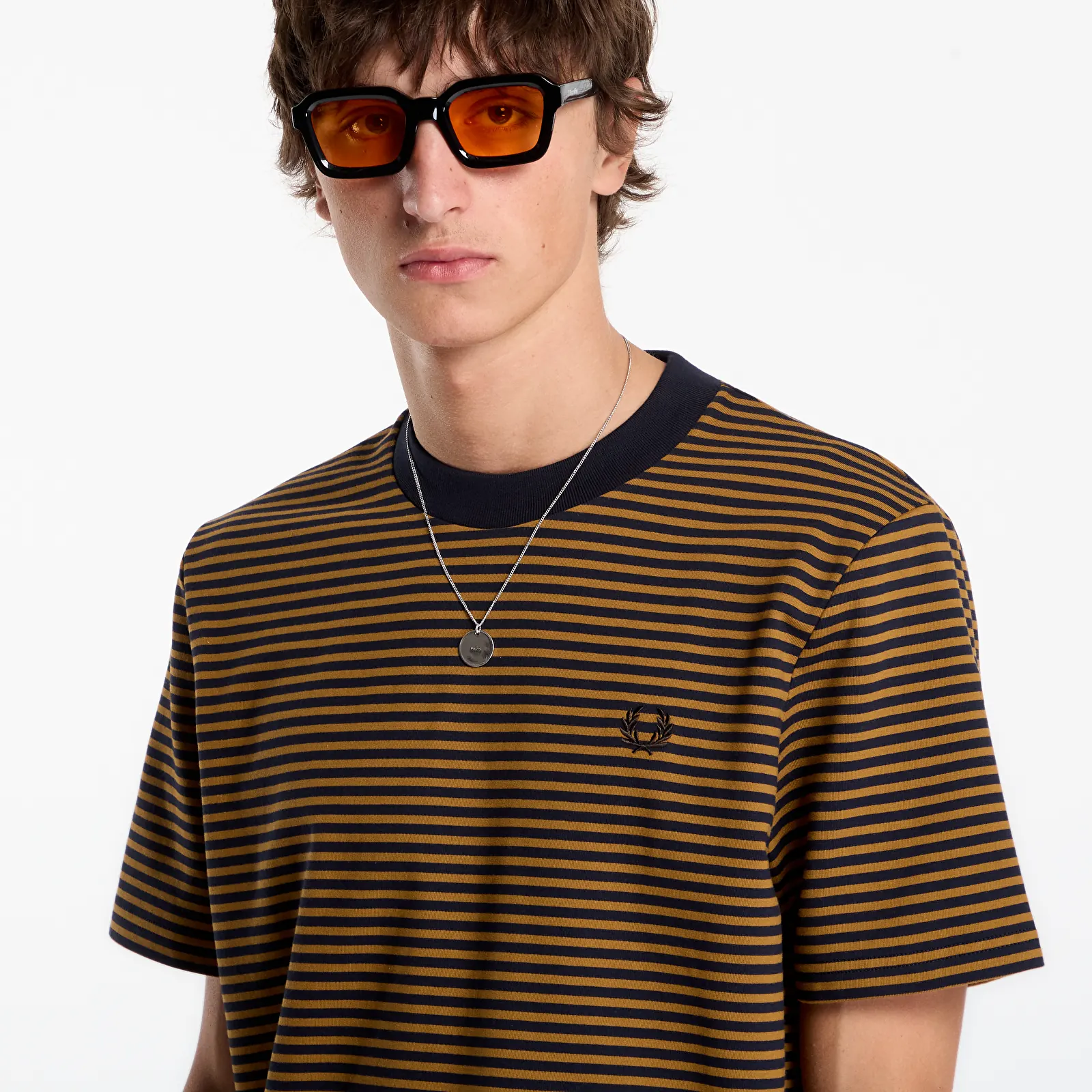 Тениски FRED PERRY Fine Stripe Heavyweight Tshirt Dark Caramel