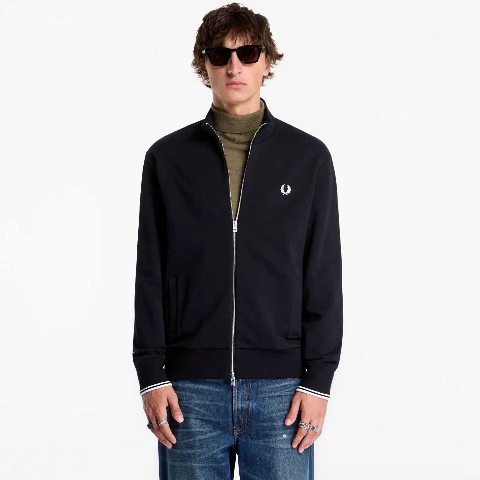 Hoodies en truien FRED PERRY Zip Through Sweatshirt Black