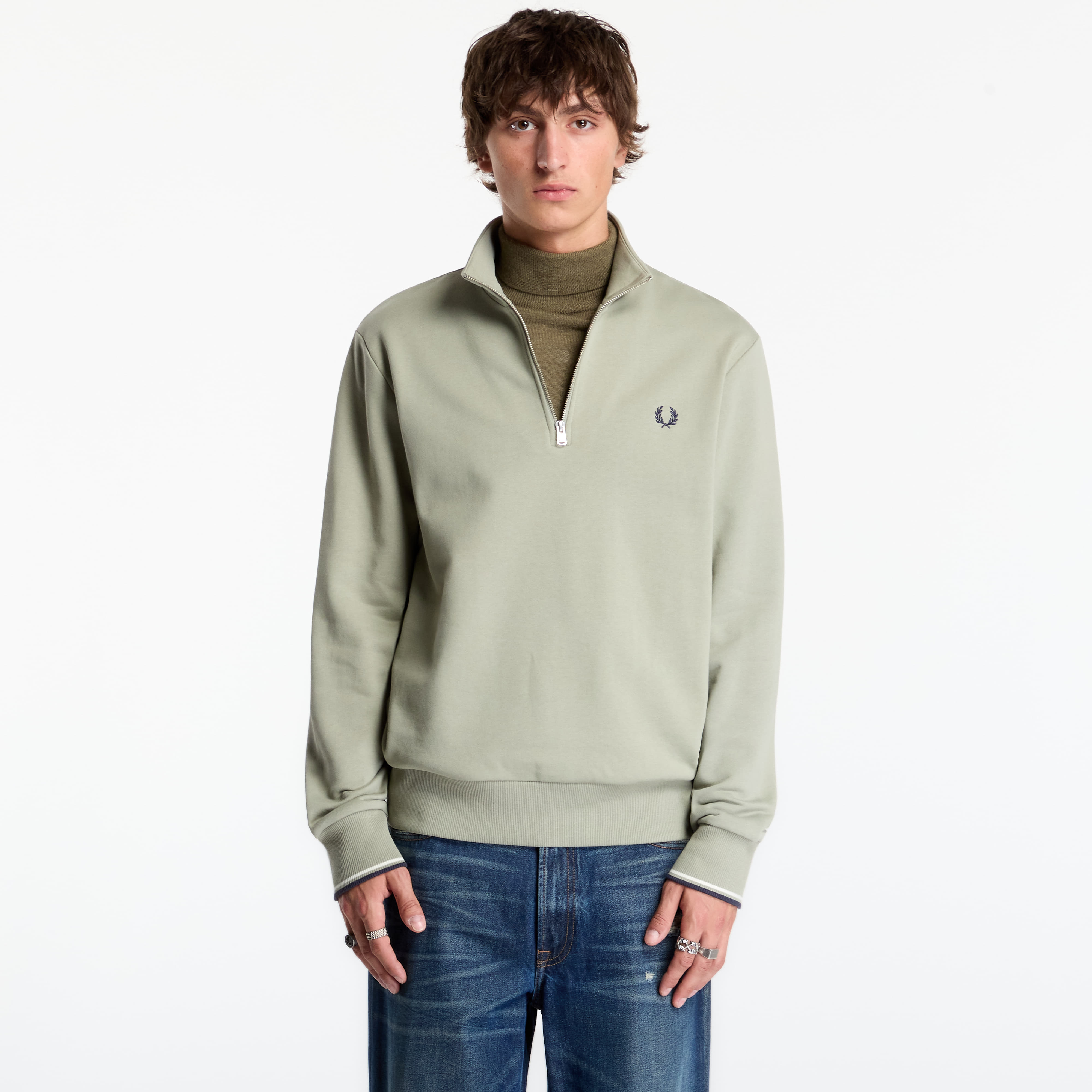 Суитшърт FRED PERRY Half Zip Sweatshirt Seagrass XL