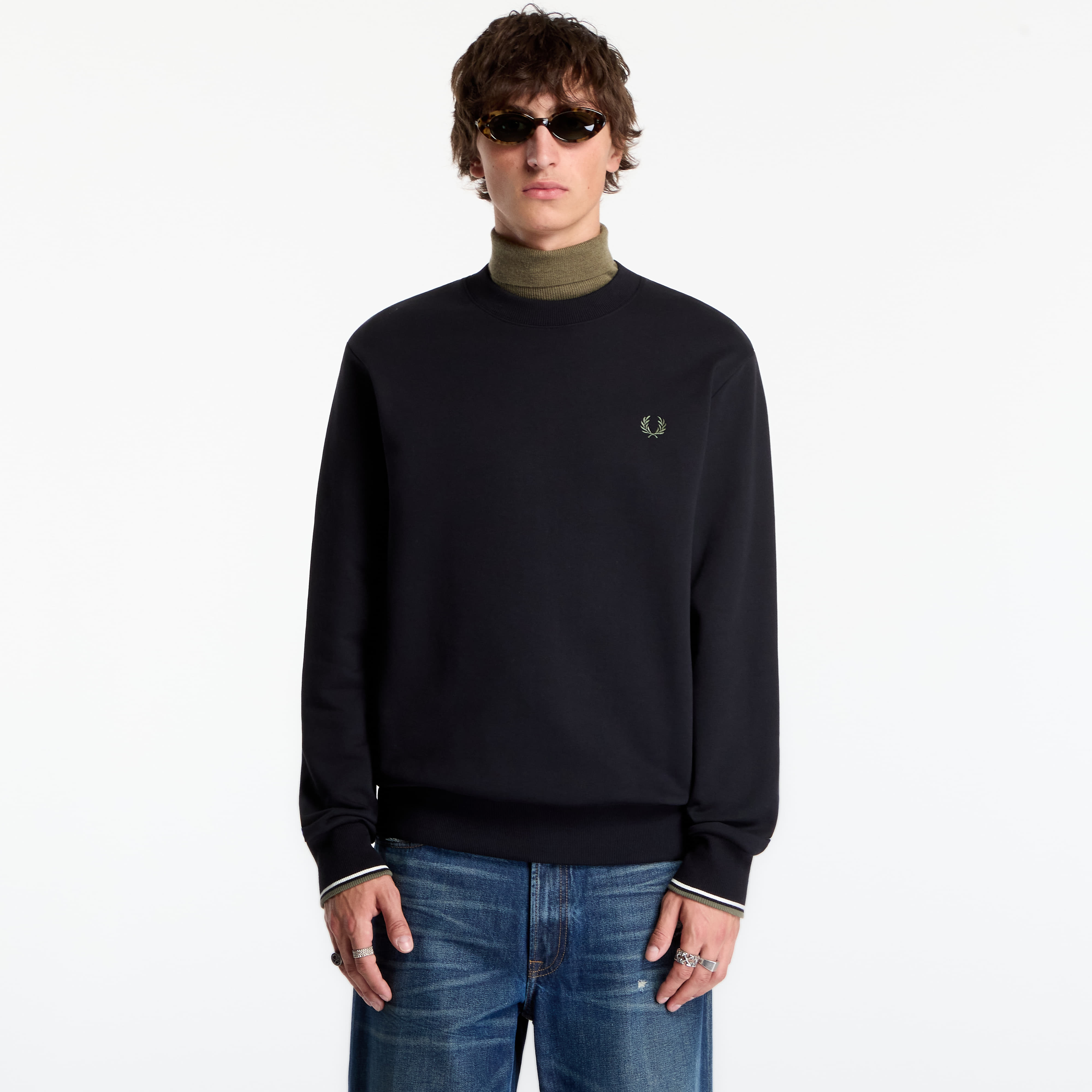 Суитшърт FRED PERRY Crew Neck Sweatshirt Blk/ Ecr/ Lrlwgren M