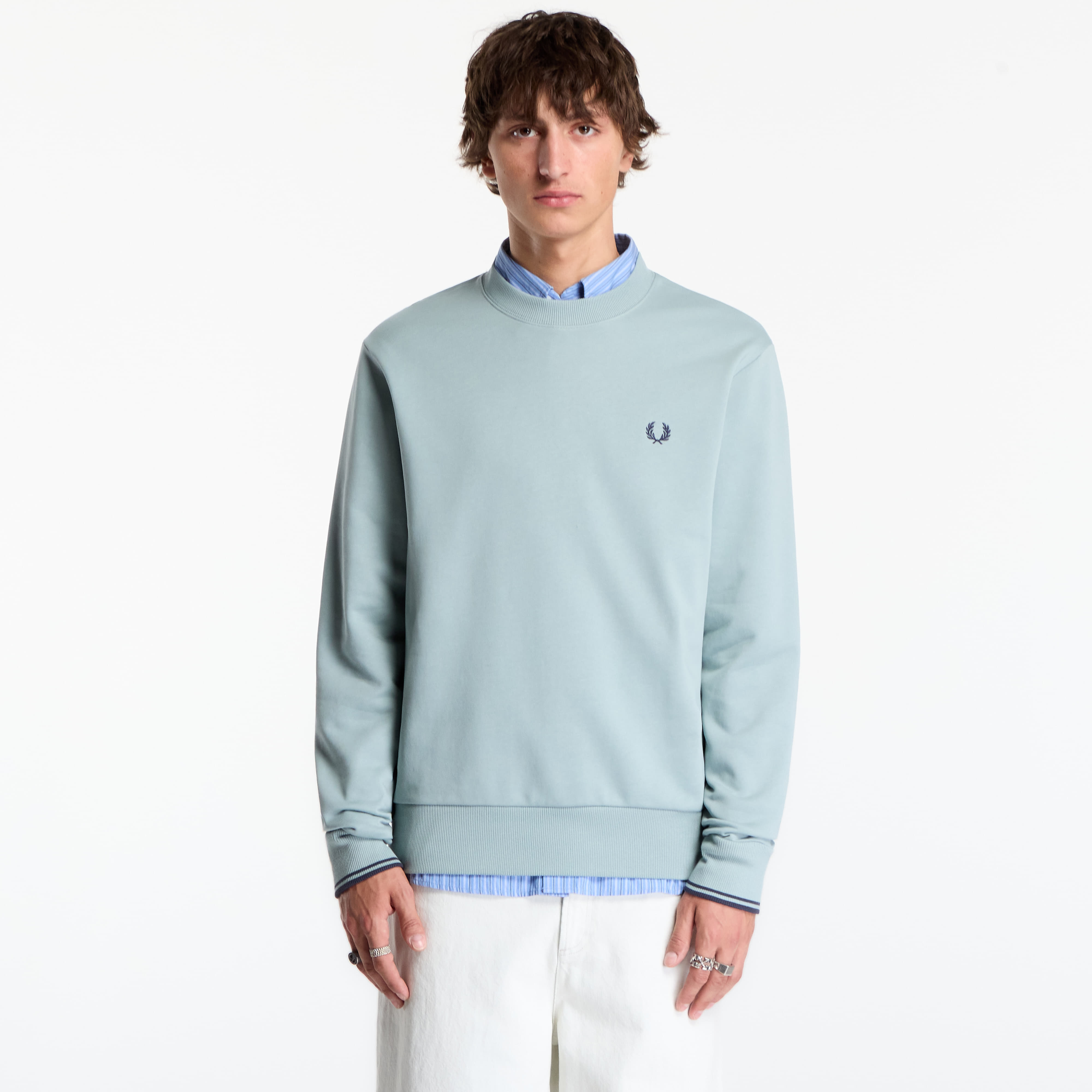 Sweatshirt FRED PERRY Crew Neck Sweatshirt Silver Blue XL