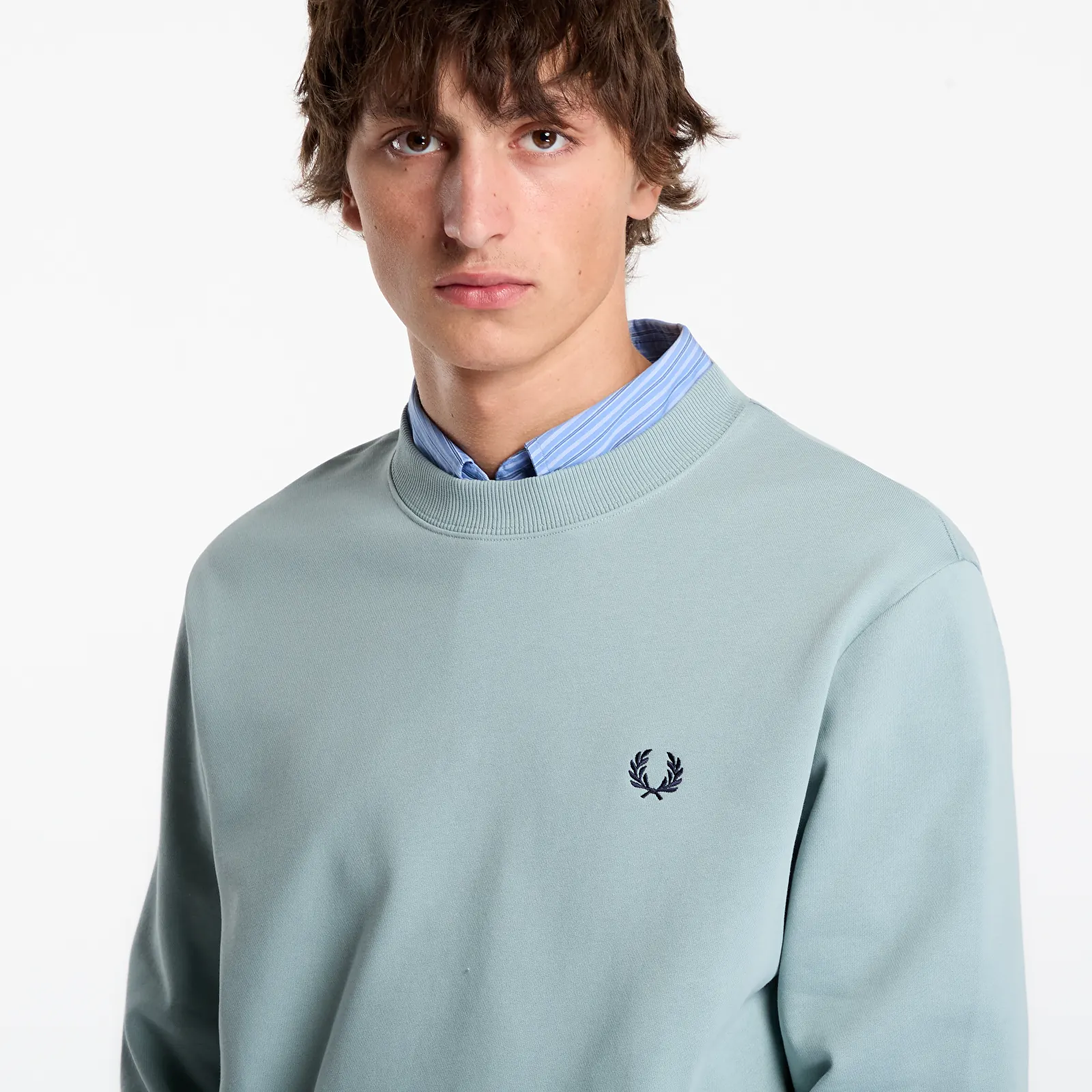 Hanorace pentru bărbați FRED PERRY Crew Neck Sweatshirt Silver Blue