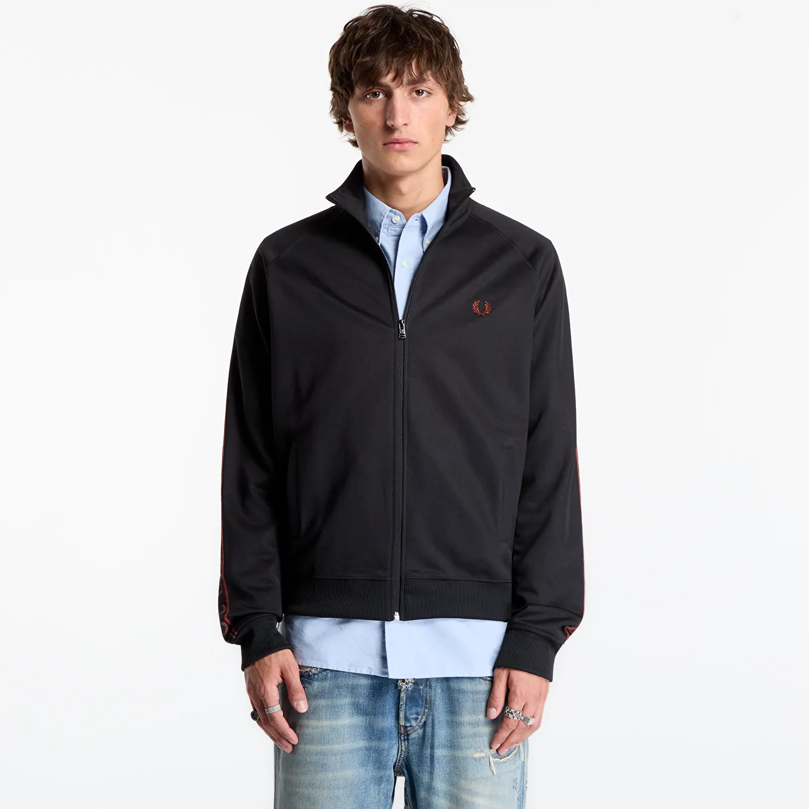 Men's hoodies FRED PERRY Contrast Tape Track Jacket Black