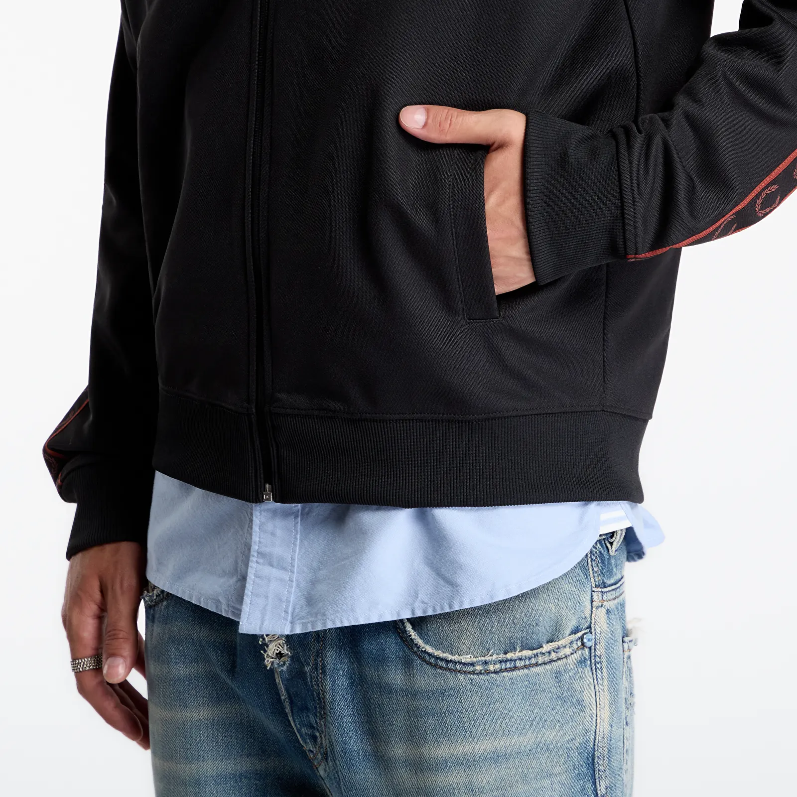 Men's hoodies FRED PERRY Contrast Tape Track Jacket Black