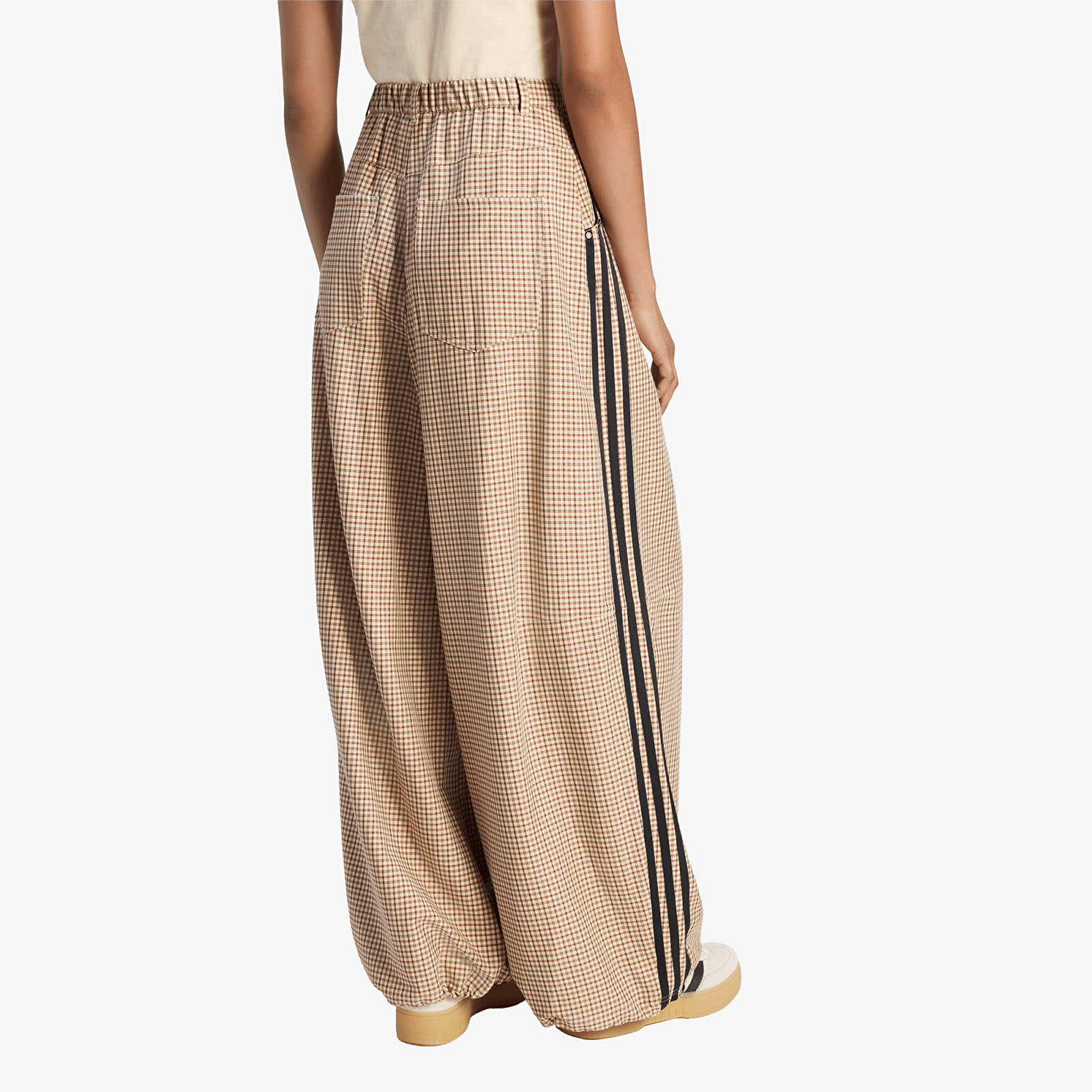 Hosen adidas Checks Trouser Loose Crystal Linen/ Aurora Coffee/ Orbit Green