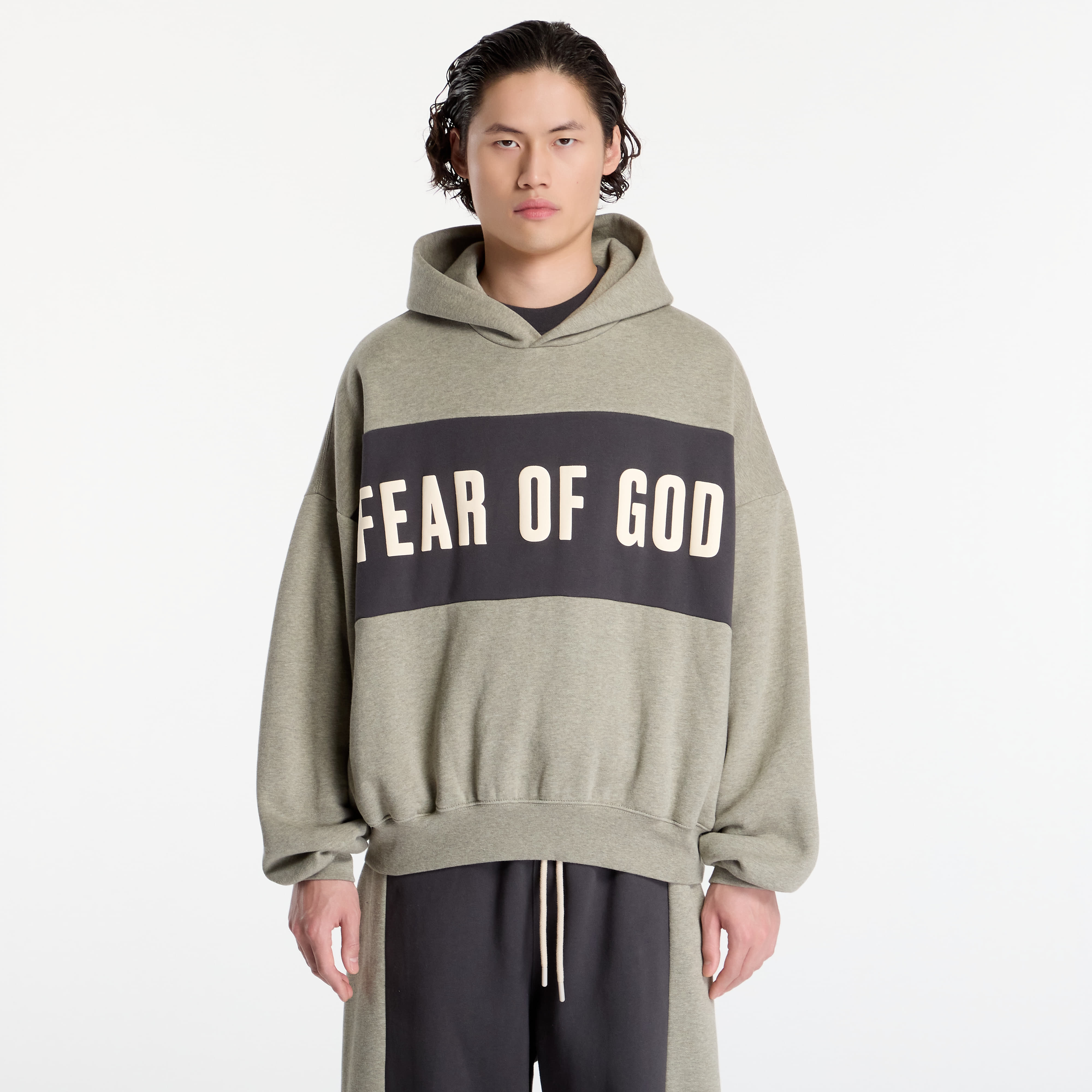 Sweatshirt Fear Of God Essentials Cropped Relaxed Panelled Hoodie Seal Heather/ Iron Grey XXL