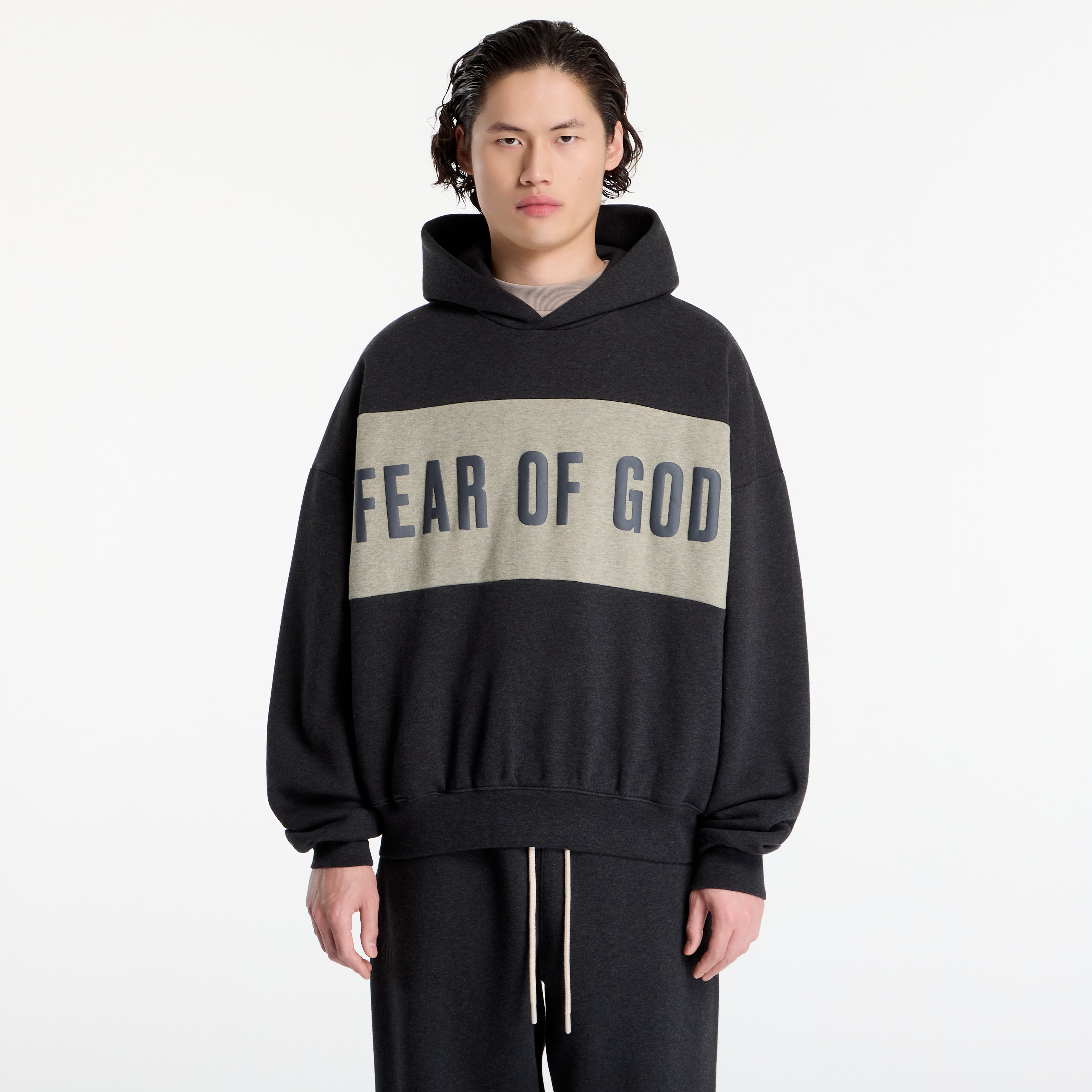 Суитшърт Fear Of God Essentials Cropped Relaxed Panelled Hoodie Iron Grey Heather/ Seal Heather XS
