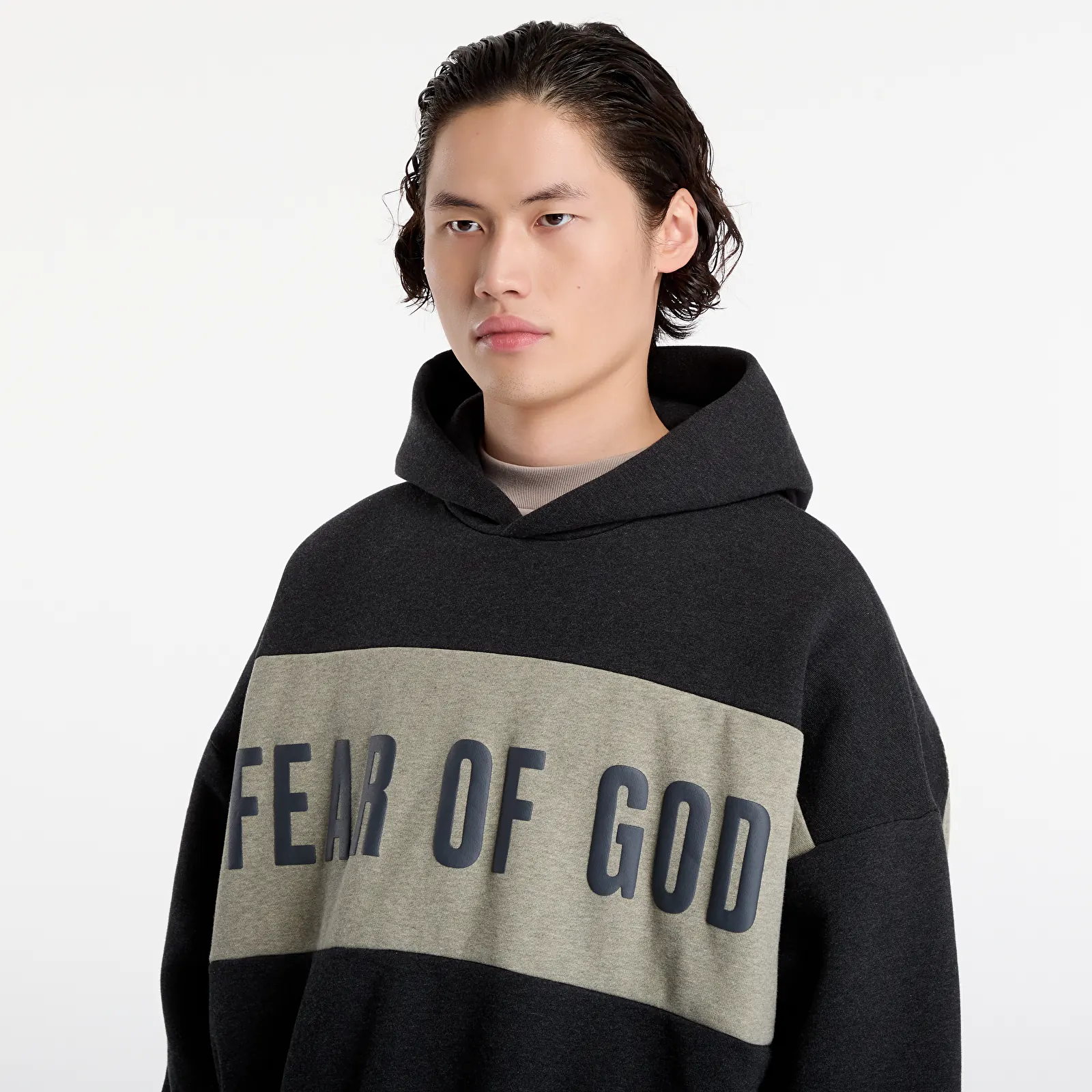 Kapuutsikud ja kampsunid Fear Of God Essentials Cropped Relaxed Panelled Hoodie Iron Grey Heather/ Seal Heather