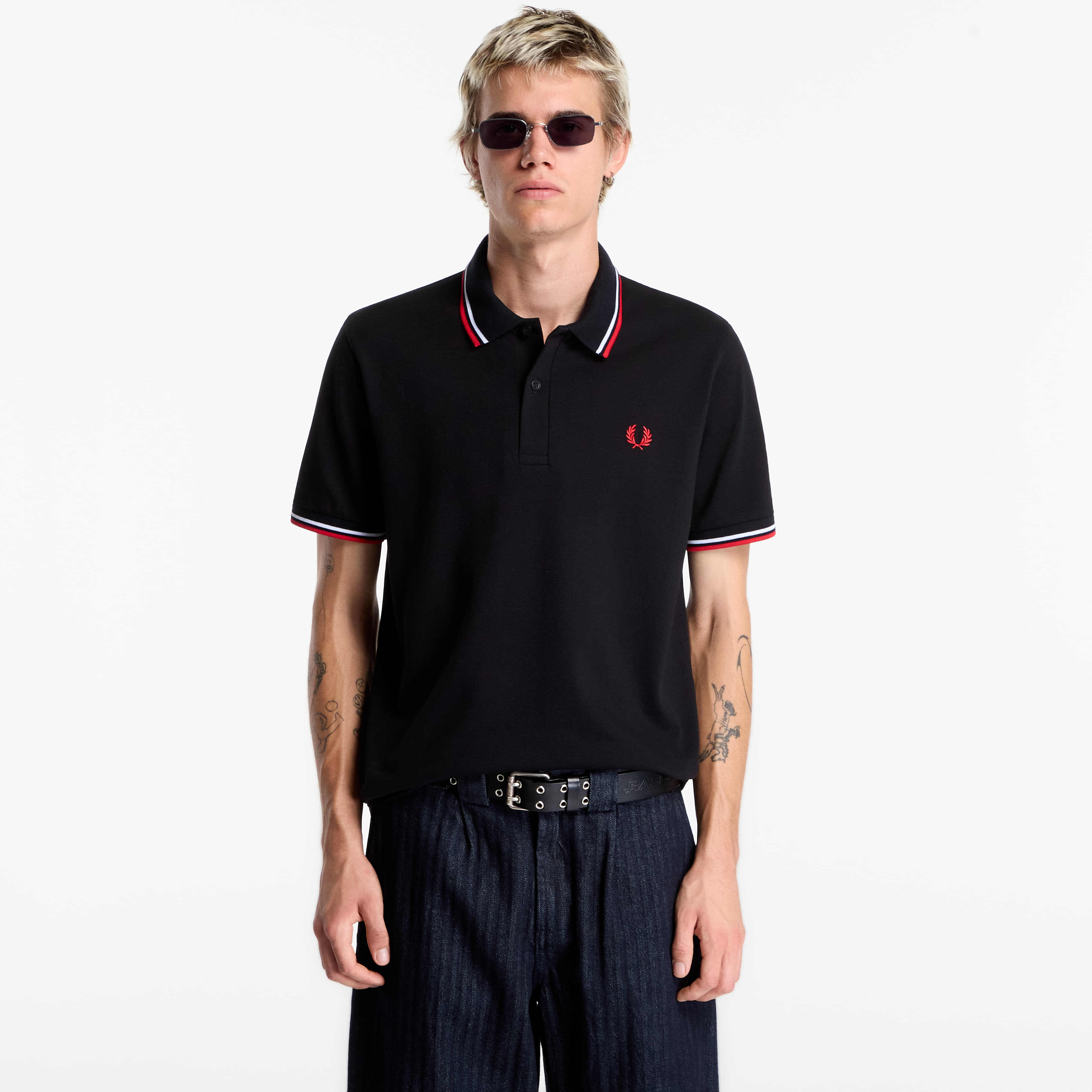 Tričko FRED PERRY Twin Tipped Fred Perry Shirt Black 44