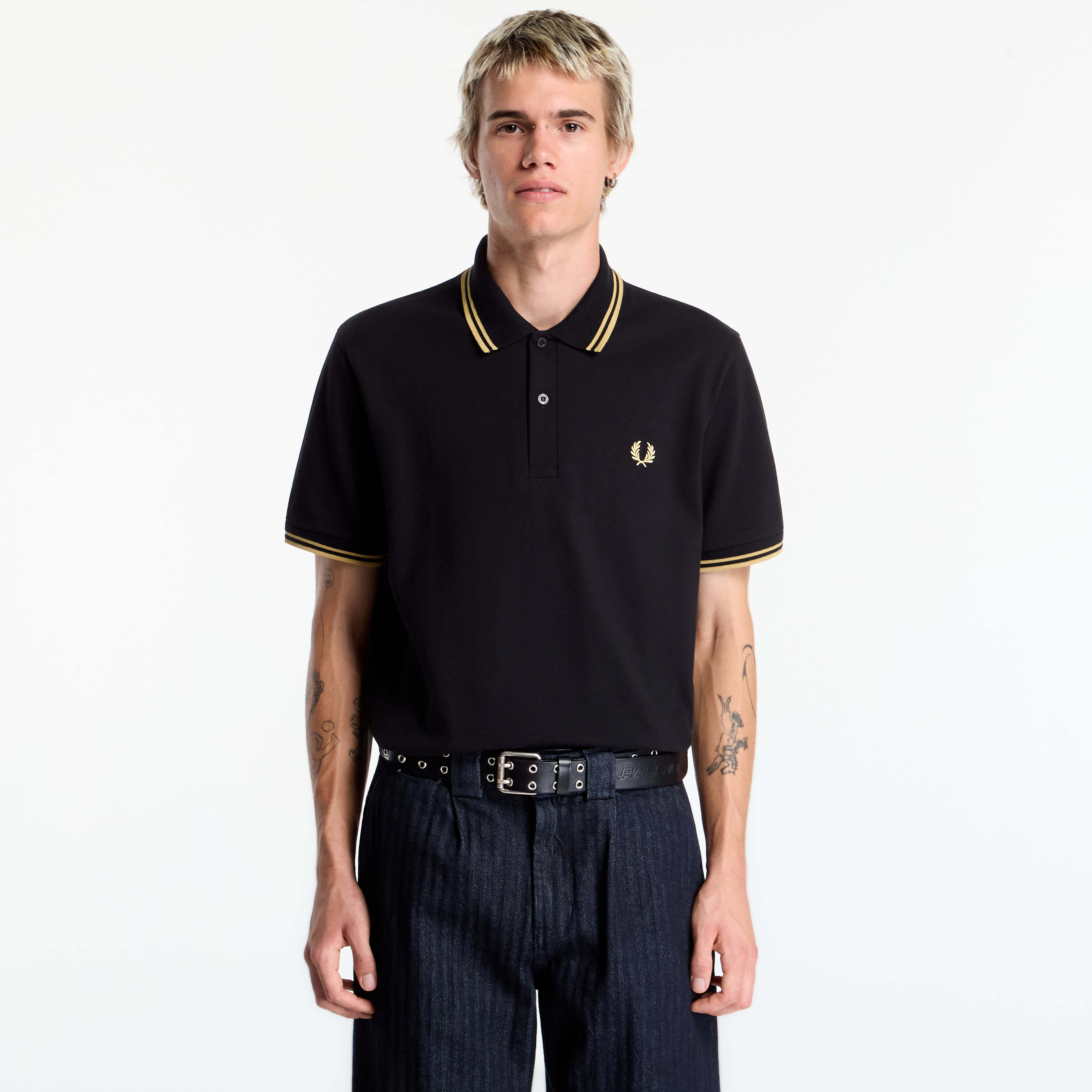 Tričko FRED PERRY Twin Tipped Fred Perry Shirt Black/ Champagne 42