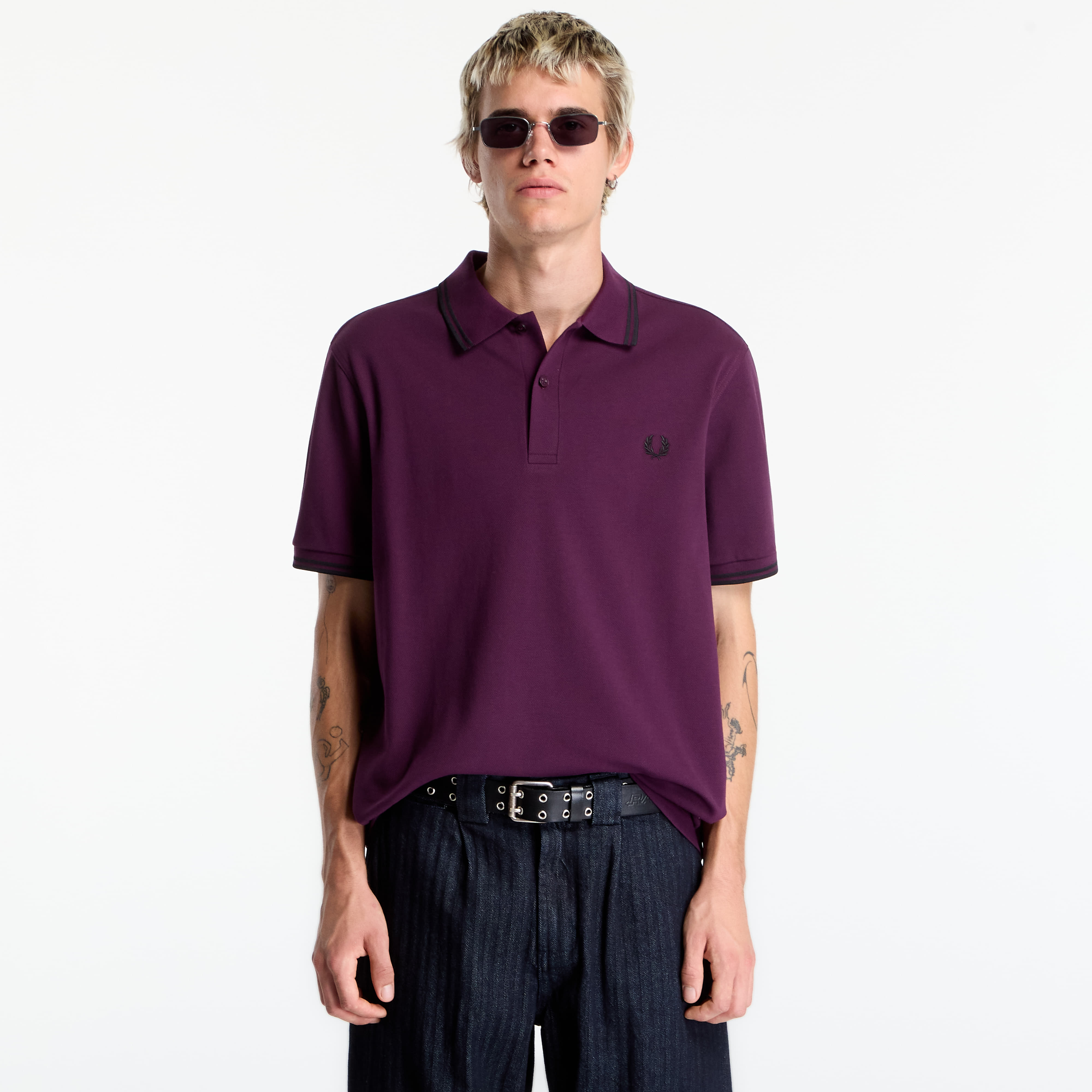 Tričko FRED PERRY Twin Tipped Fred Perry Shirt Plum/Black M