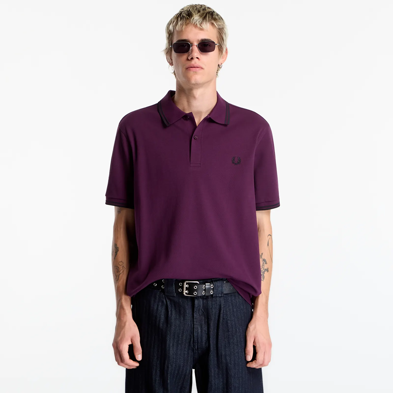 Marškinėliai FRED PERRY Twin Tipped Fred Perry Shirt Plum/Black