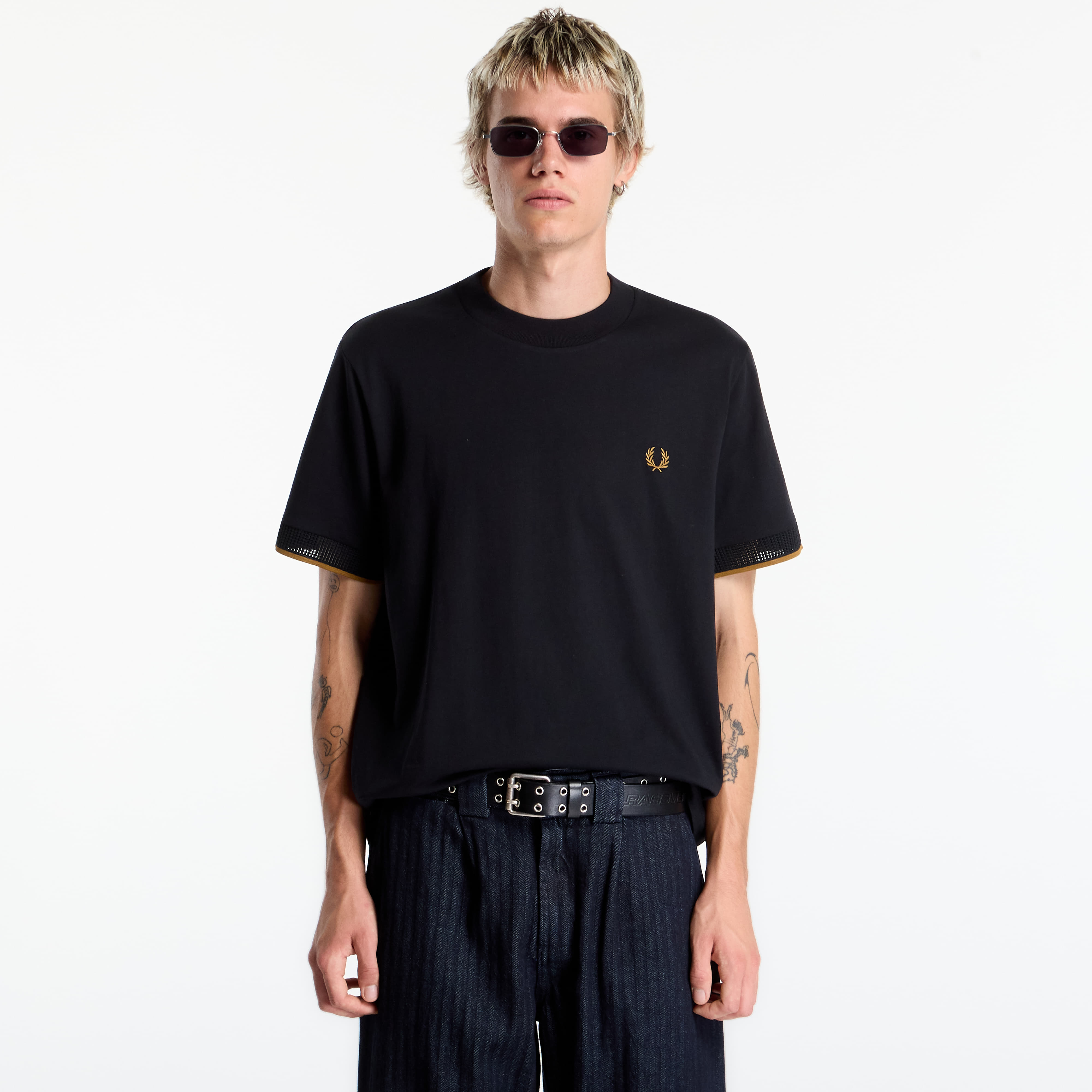 Tričko FRED PERRY Mesh Cuff Tshirt Black XL