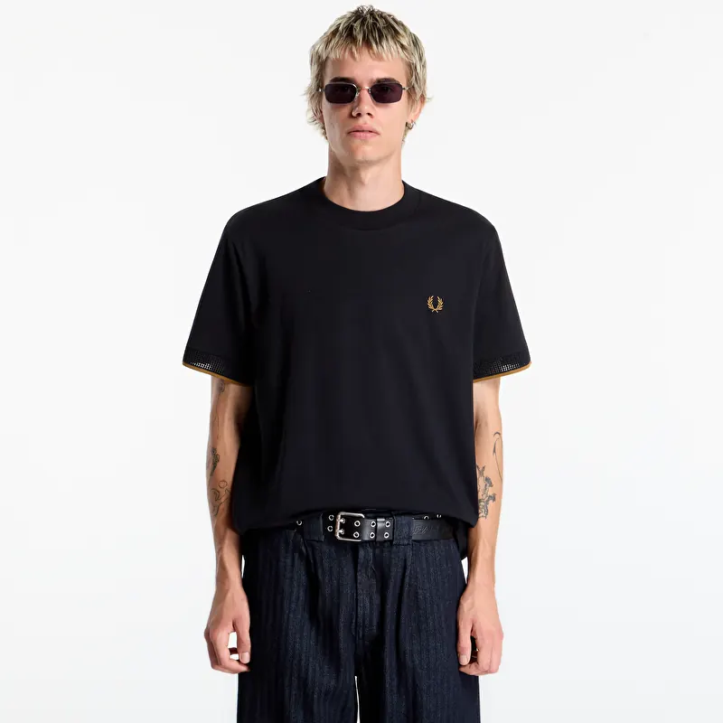 T-Shirt FRED PERRY Mesh Cuff Tshirt Black