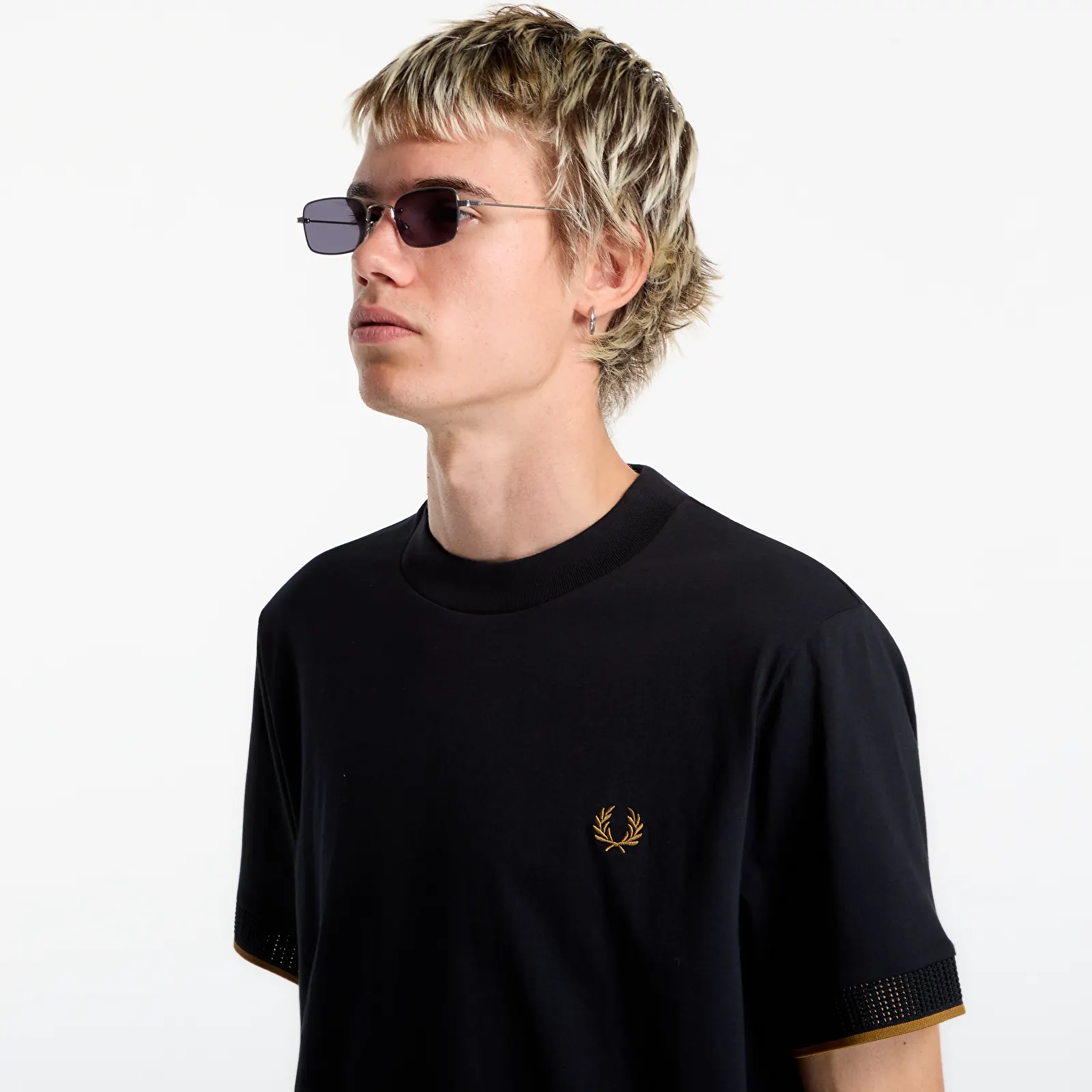 Tricouri  FRED PERRY Mesh Cuff Tshirt Black