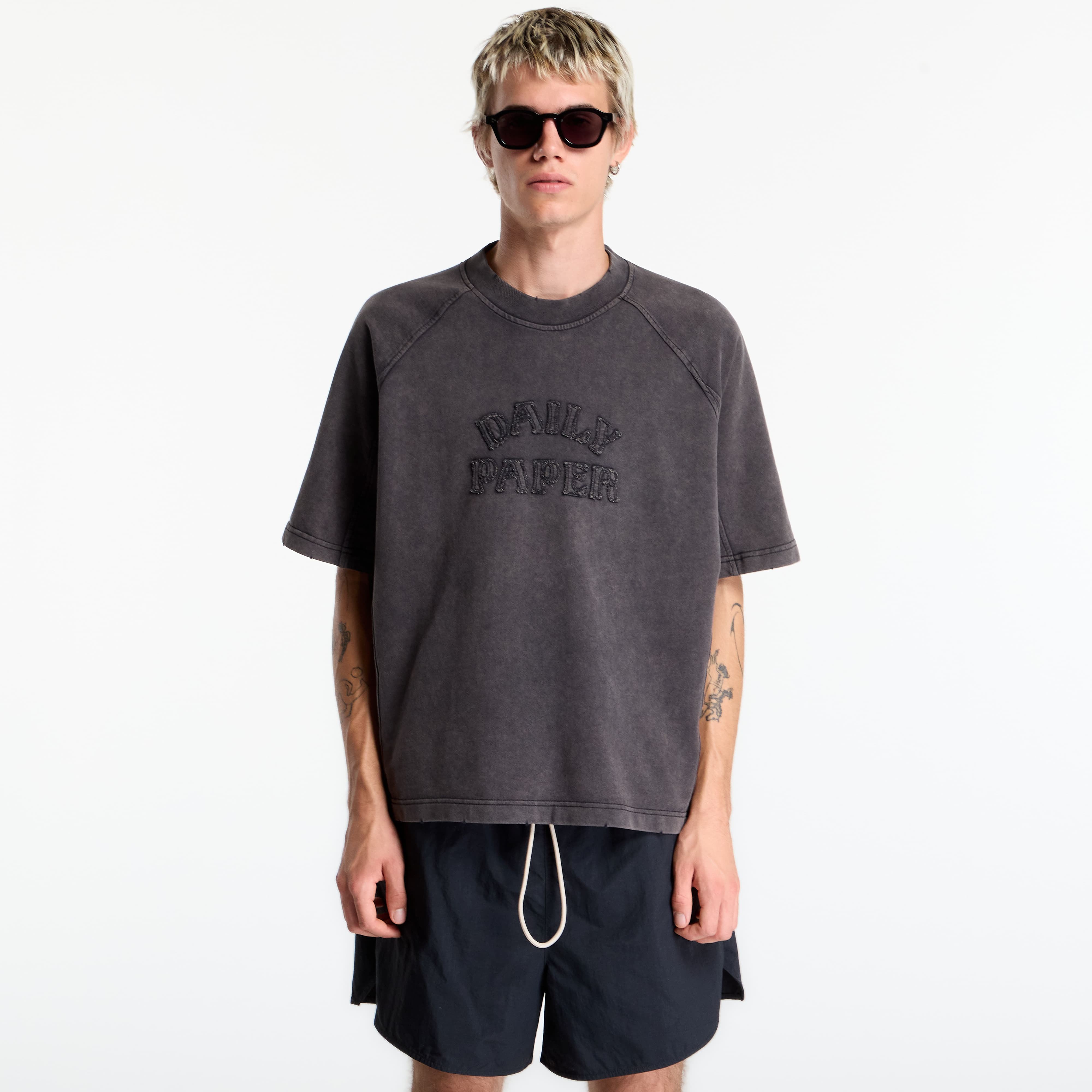 T-shirt Daily Paper Raglan Stacked Dias Washed Jersey T Shirt Washed Black XXL