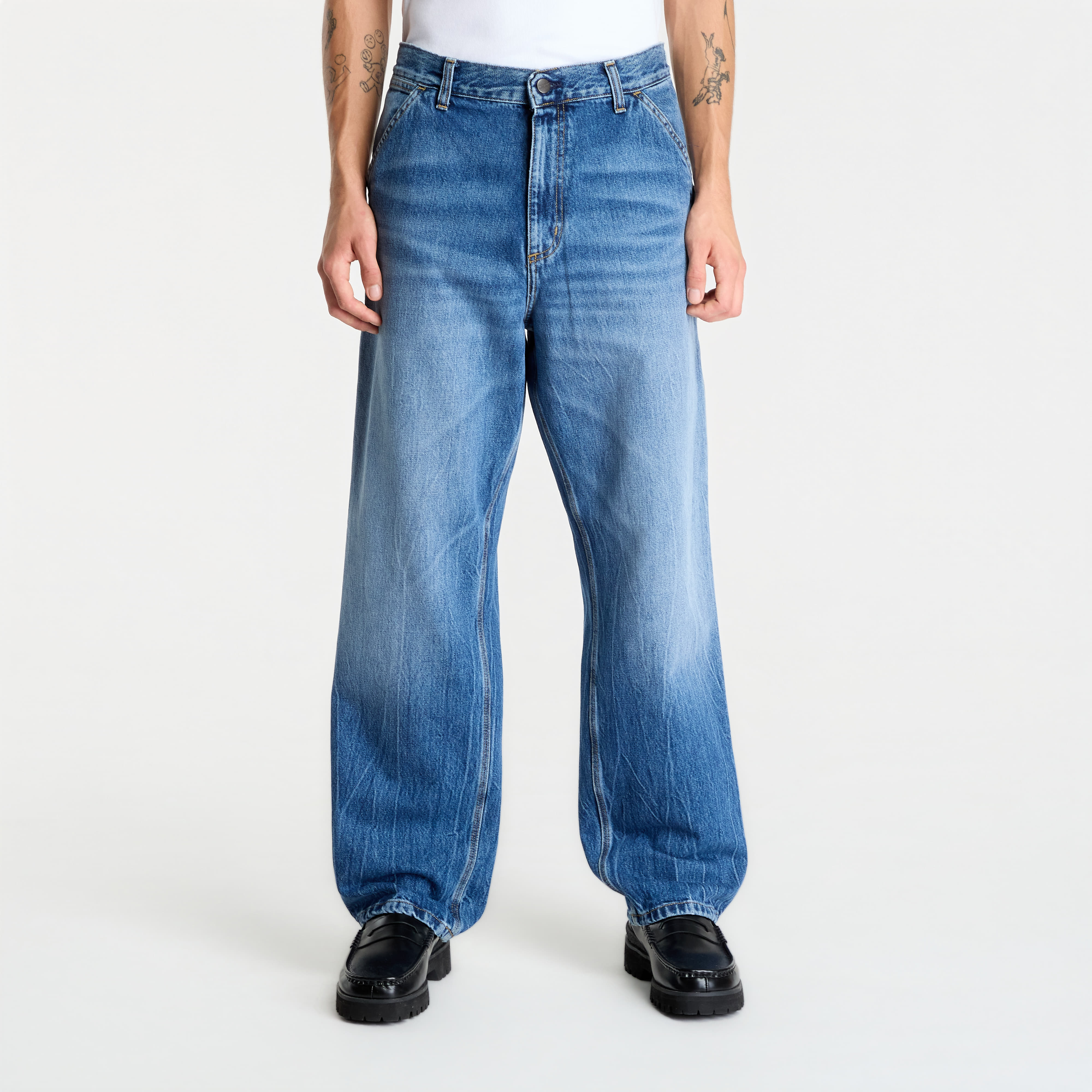 Kalhoty Carhartt WIP Single Knee Pant Blue Marble Used Wash 32