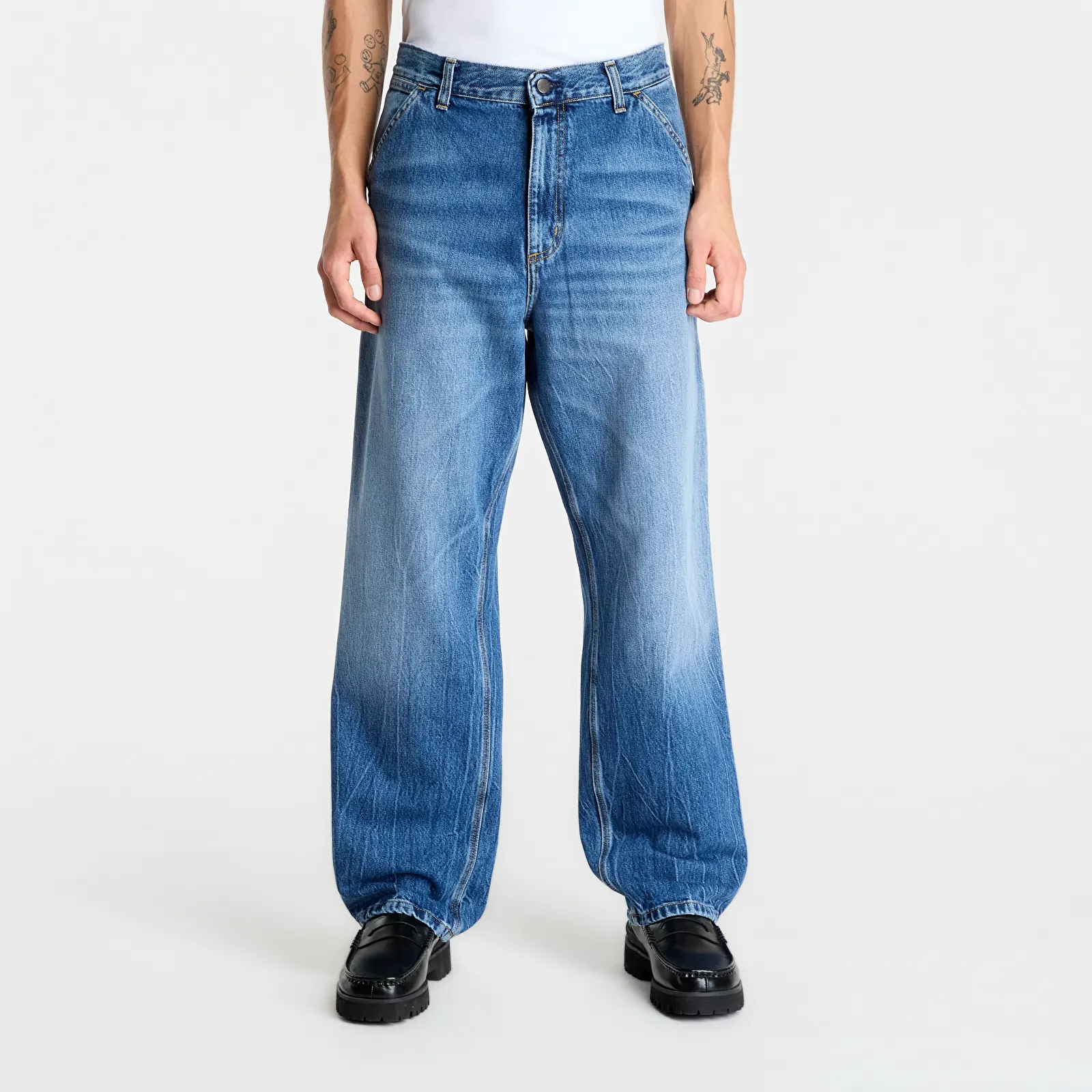 Broek Carhartt WIP Single Knee Pant Blue Marble Used Wash