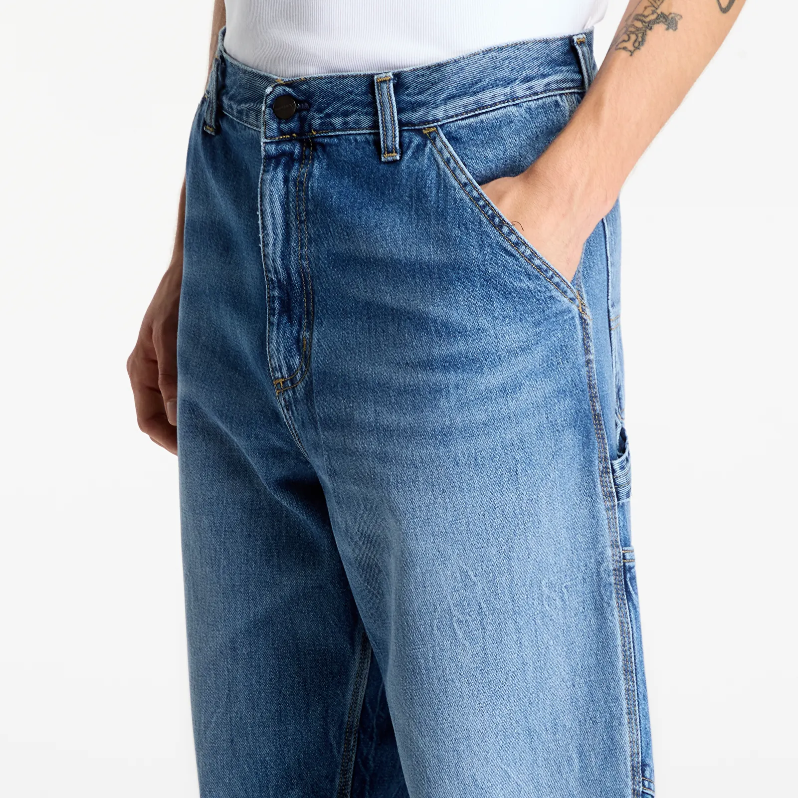 Broek Carhartt WIP Single Knee Pant Blue Marble Used Wash