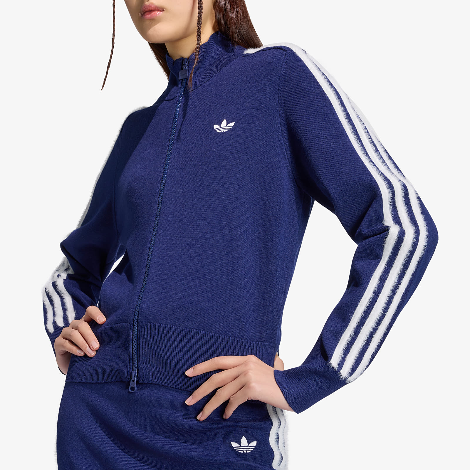 Жіночі куртки adidas Knitted Firebird Track Top Dark Blue/ White