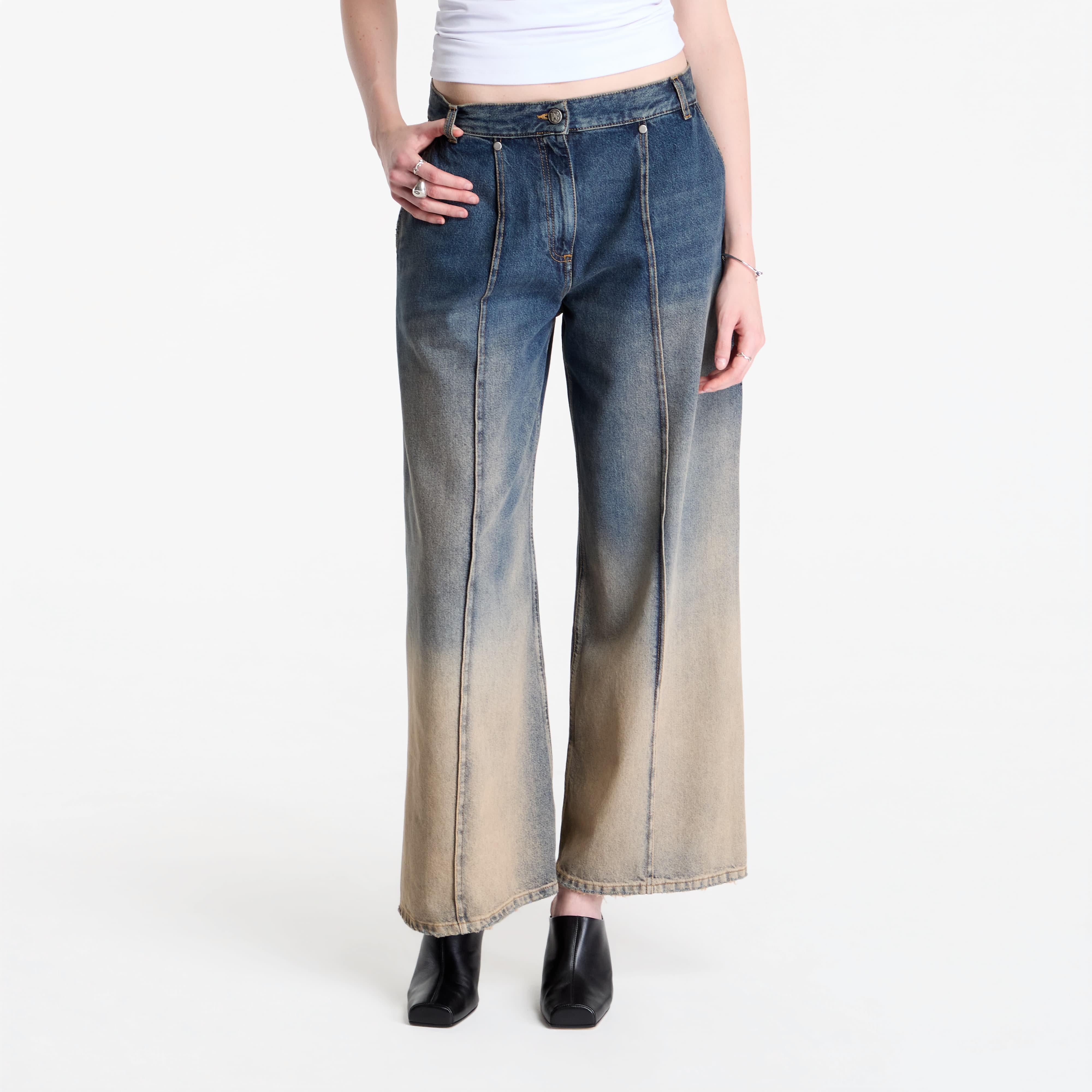 Blugi Palm Angels Pleats Denim Pants Navy Blue/ Sand 28