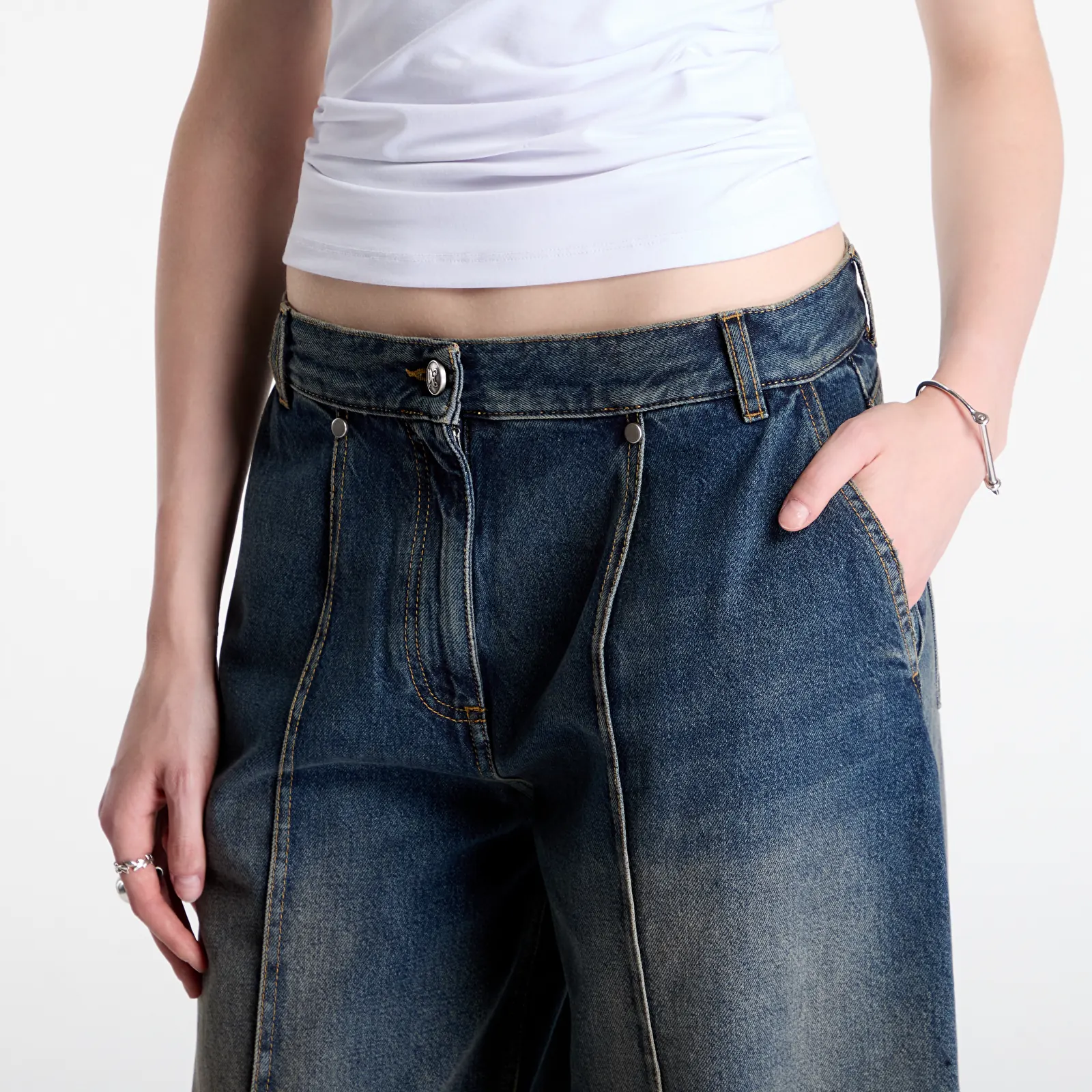 Jeans Palm Angels Pleats Denim Pants Navy Blue/ Sand
