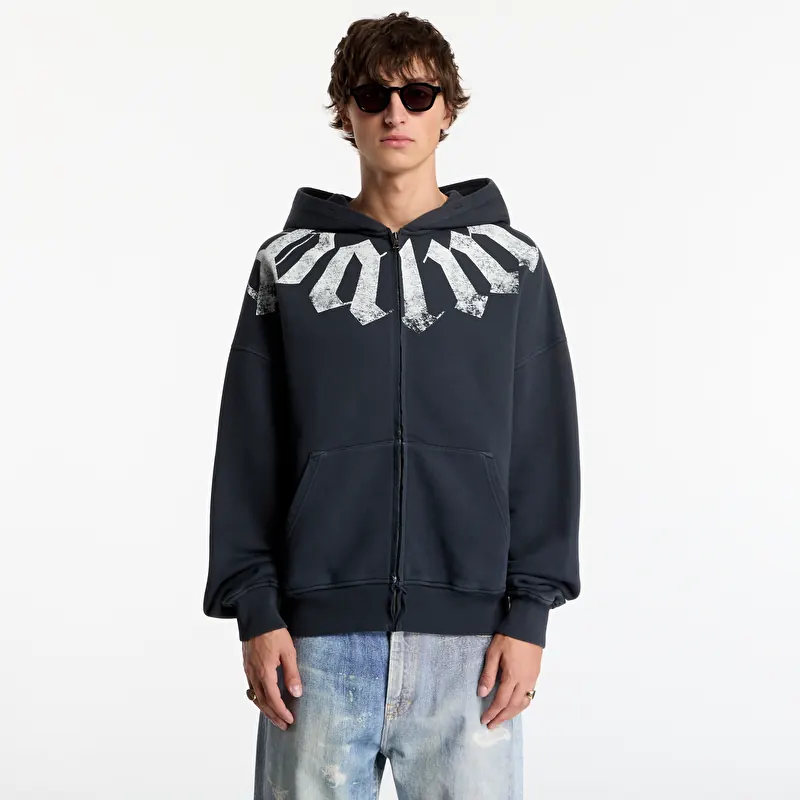 Hoodica Palm Angels Big Neck Logo Zip Loose Hoodie Black/ Off White
