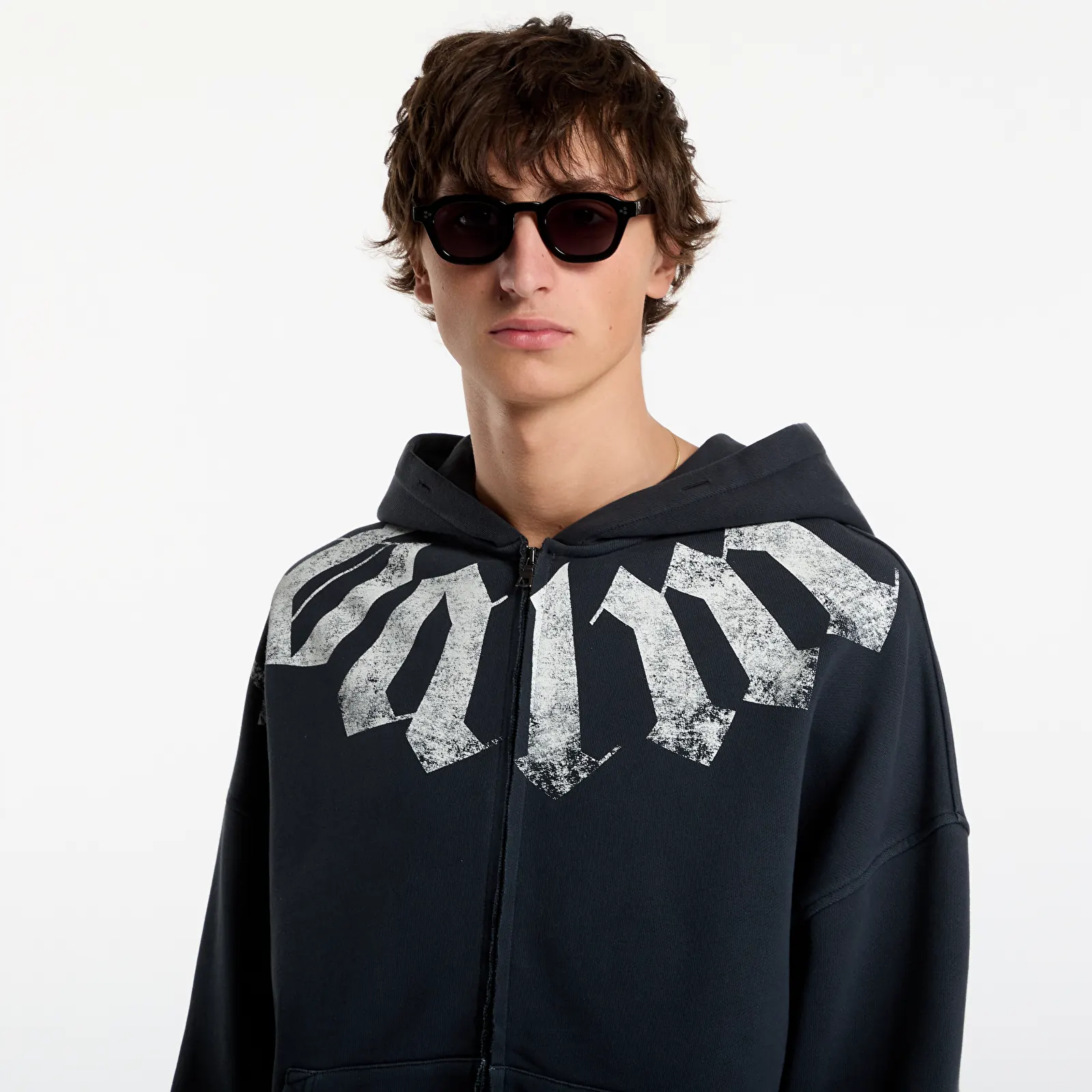 Vīriešu kapuces Palm Angels Big Neck Logo Zip Loose Hoodie Black/ Off White