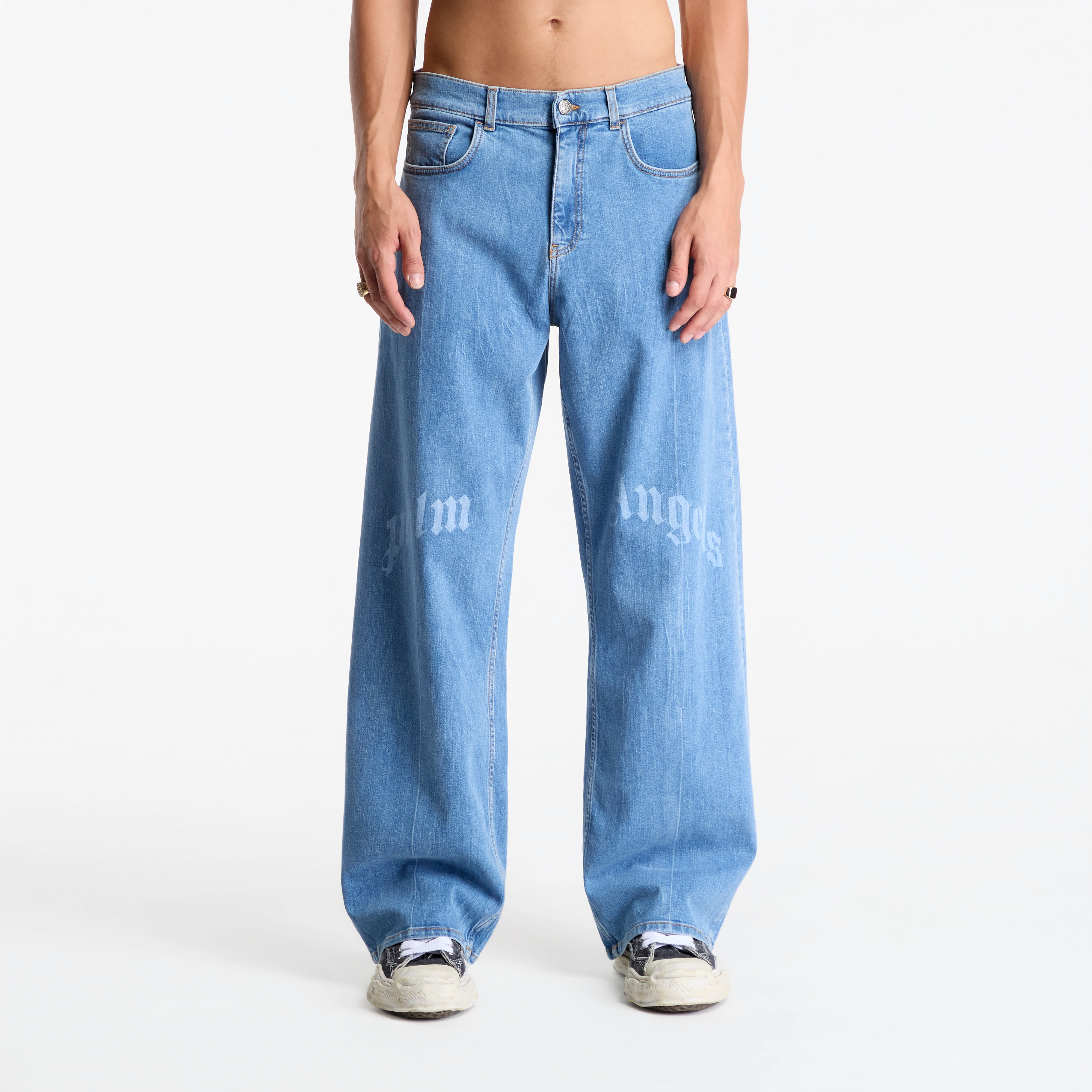 Blugi Palm Angels Splitted Curved Logo Loose 5 Pockets Light Blue/ Light Blue 32
