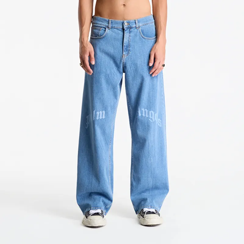 Jeans Palm Angels Splitted Curved Logo Loose 5 Pockets Light Blue/ Light Blue