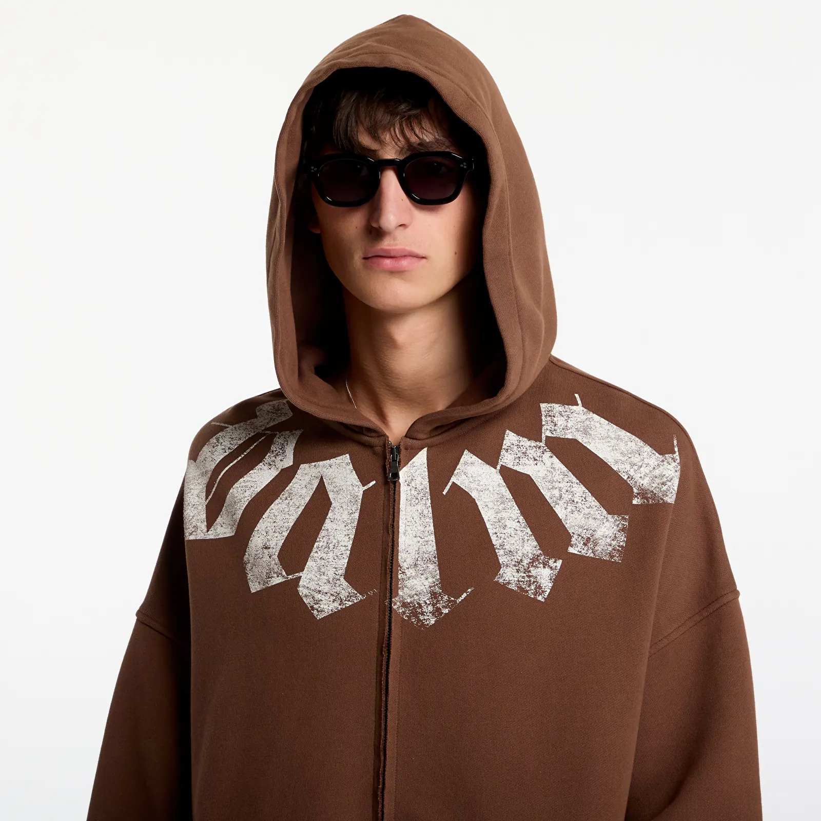 Hoodies en truien Palm Angels Big Neck Logo Zip Loose Hoodie Brown/ Off White
