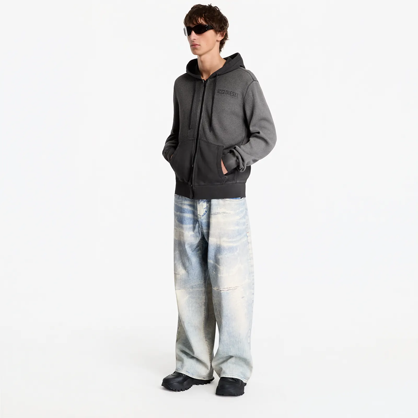 Džemperiai su gobtuvais ir džemperiai Diesel S-Wafy-Hood-Zip Sweat-Shirt Black