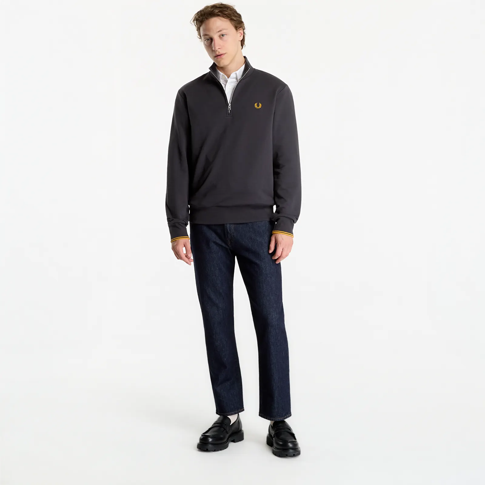 Mikiny FRED PERRY Half Zip Sweatshirt Gray