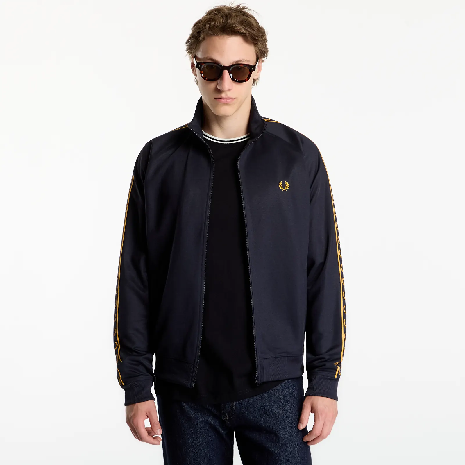 Hoodies voor heren FRED PERRY Contrast Tape Track Jacket Navy
