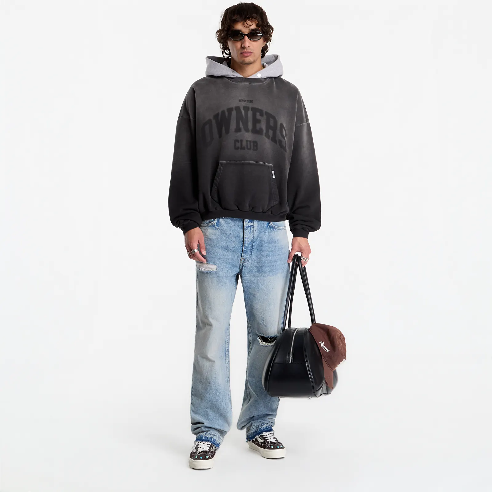Mikinas ar kapuci un sporta krekli Represent Owners Hoodie UNISEX Weathered Black