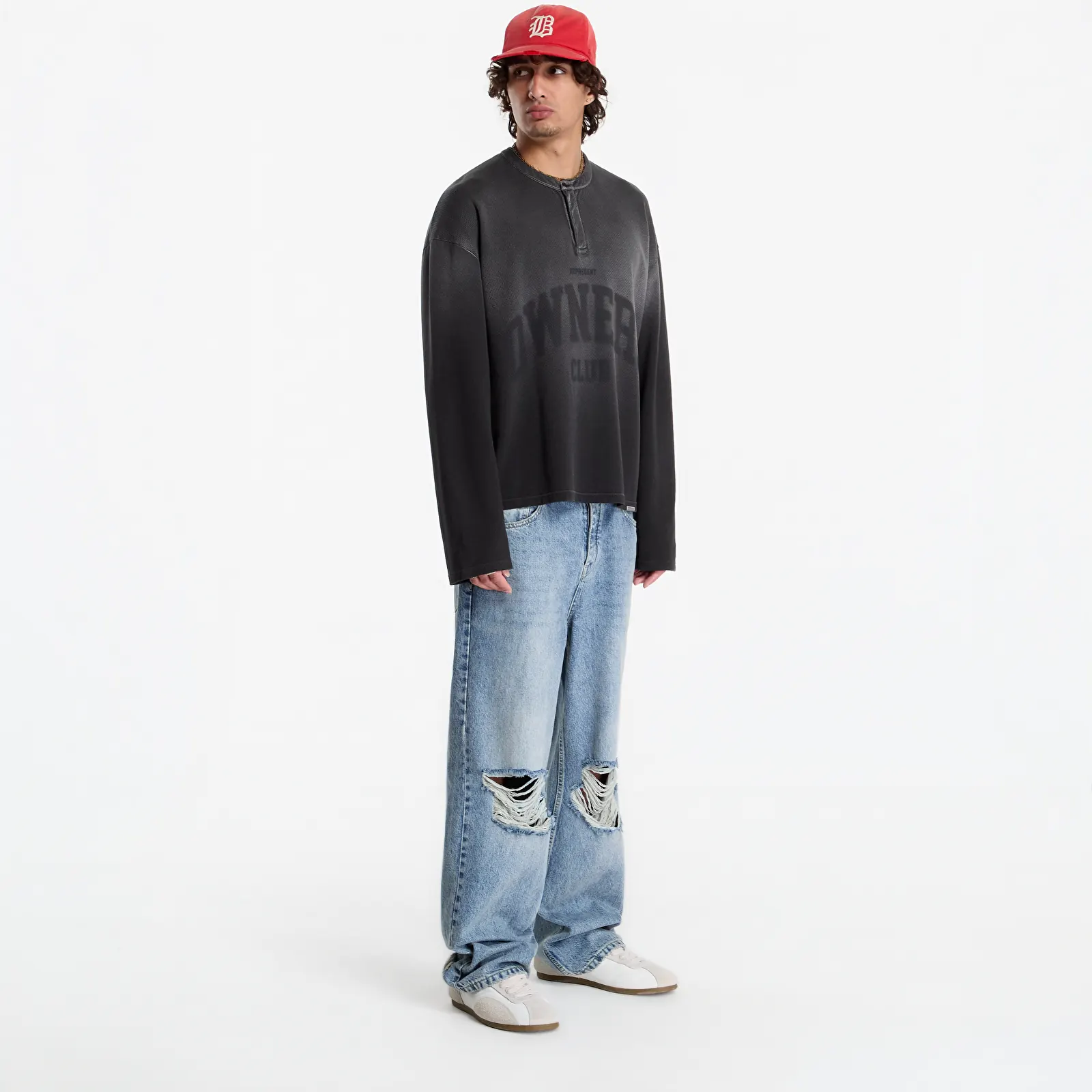 Tricouri  Represent Owners Ls Henley UNISEX Weathered Black