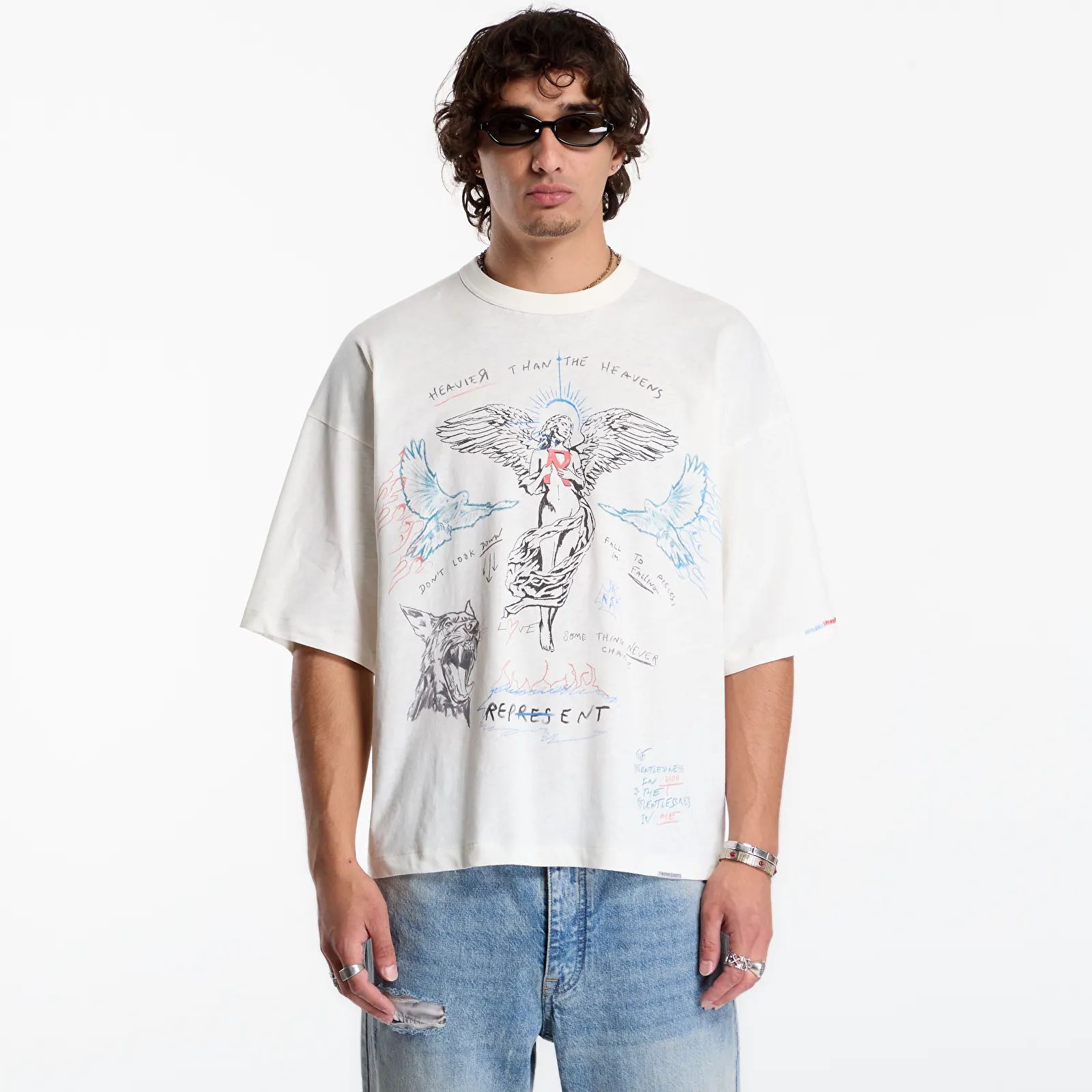 Pólók Represent Heavier Than The Heavens T-Shirt UNISEX Antique White